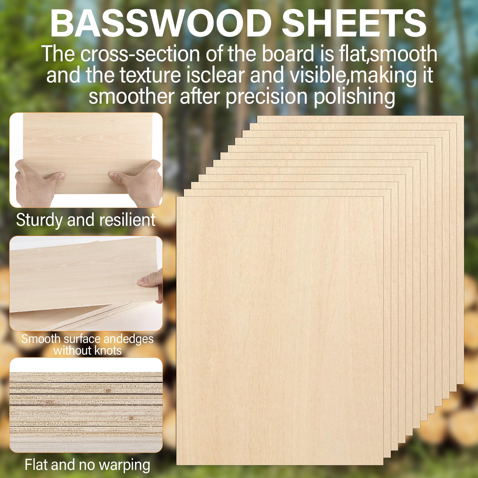 Zikenis 20 Pièces A4 contreplaqué 3mm tilleul,300 x 210 x 3.5 mm contreplaqué multicouche,3mm basswood plywood,Panneau Feuille Découpe Laser,pour l'artisanat, la découpe du bois, le modélisme