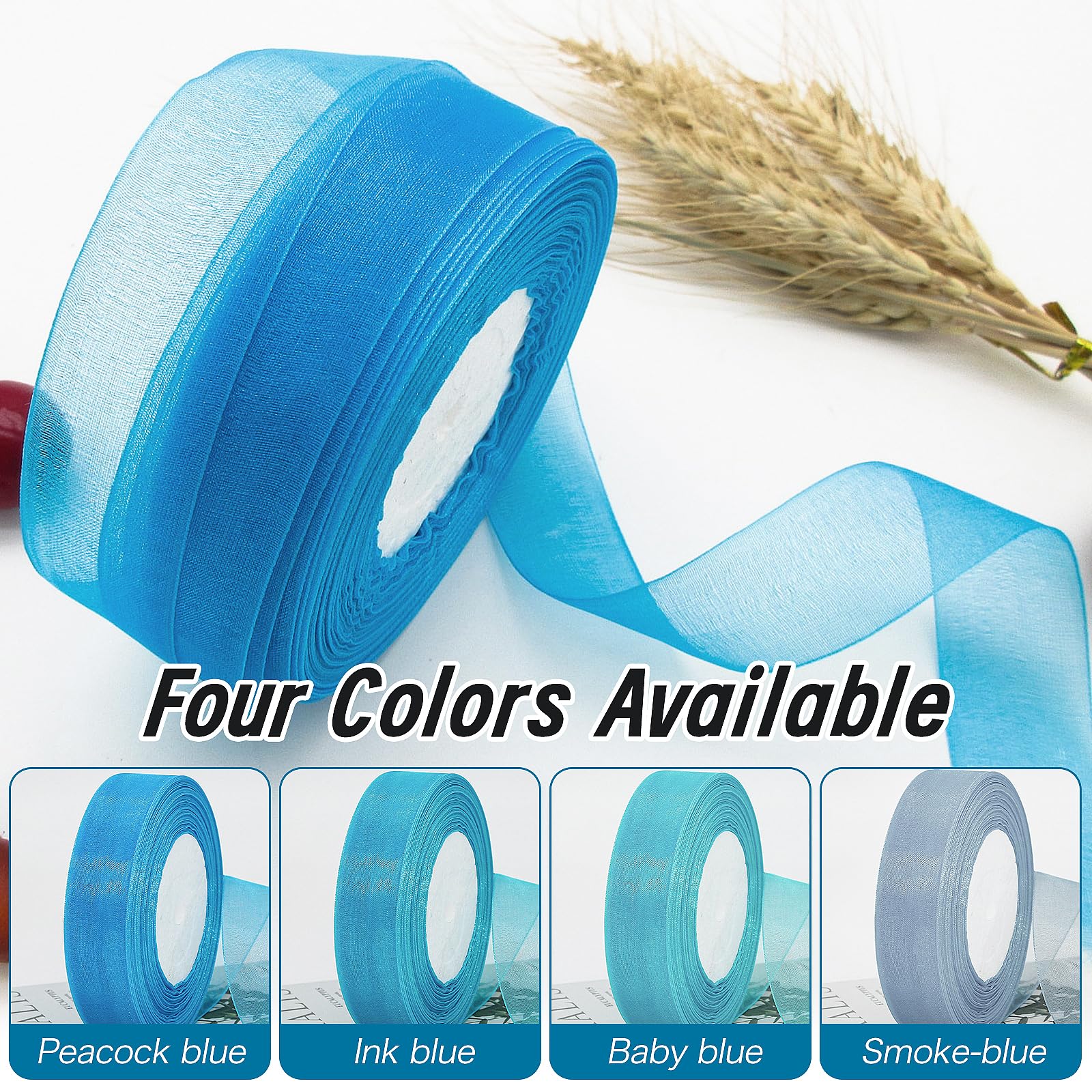 4 Rotoli Nastro Organza Blu 45 M X 25 Mm – Raso E Chiffon Per Decorazioni Fai Da Te, Regali, Matrimoni - 2
