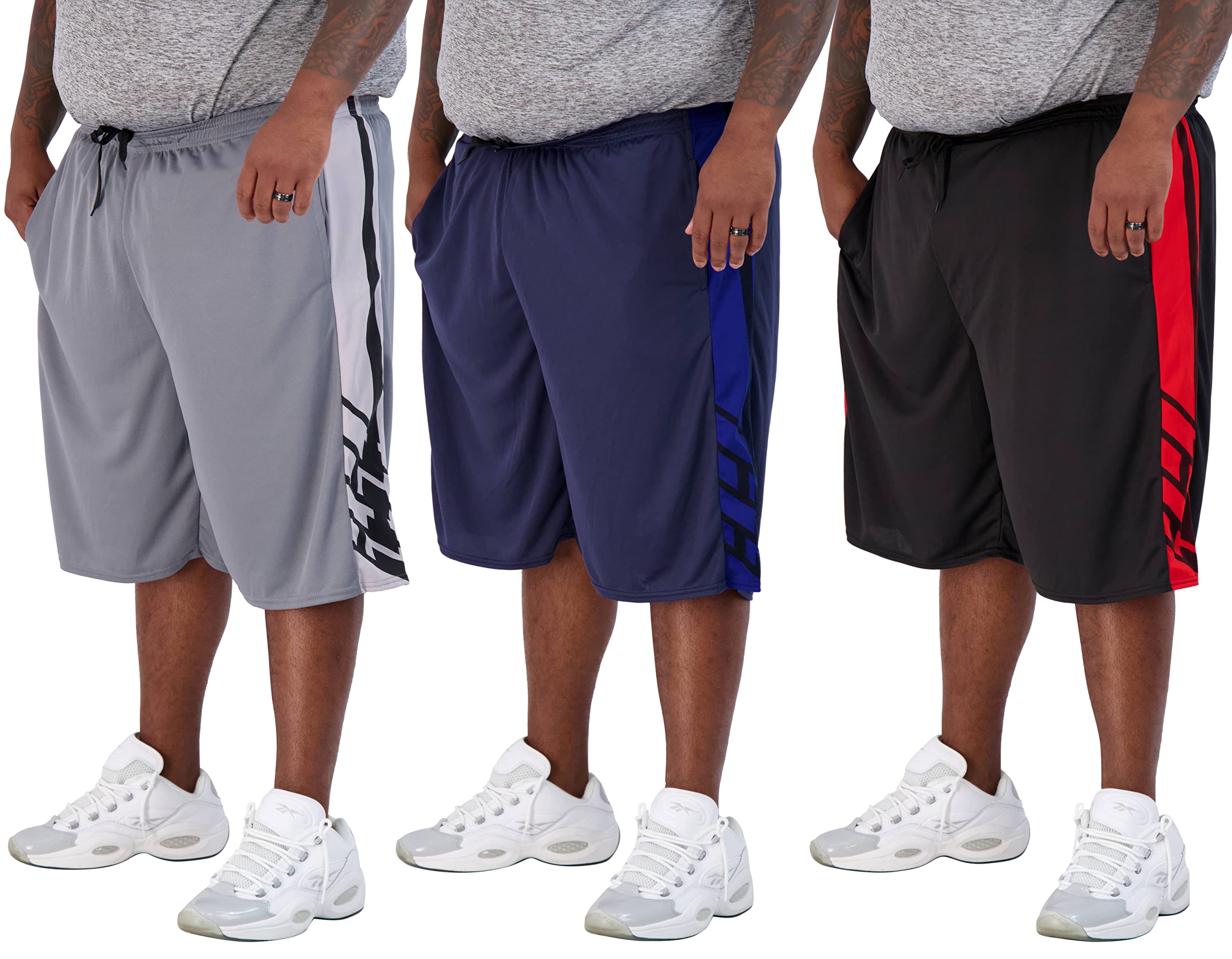 Men's Big & Tall 3-Pack Dry Fit & Mesh Active Athletic Perfomance Shorts (3X-5X)