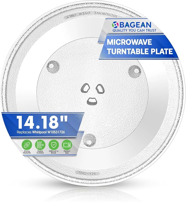 Microwave Plate Replacement 14 1/8 inch Fits W10531726 Whirlpool Microwave Glass Plate - Exactly Replaces Rotating Microwave Turntable Plate - Durable Oven Dish Tray For Better Cooking And Reheating