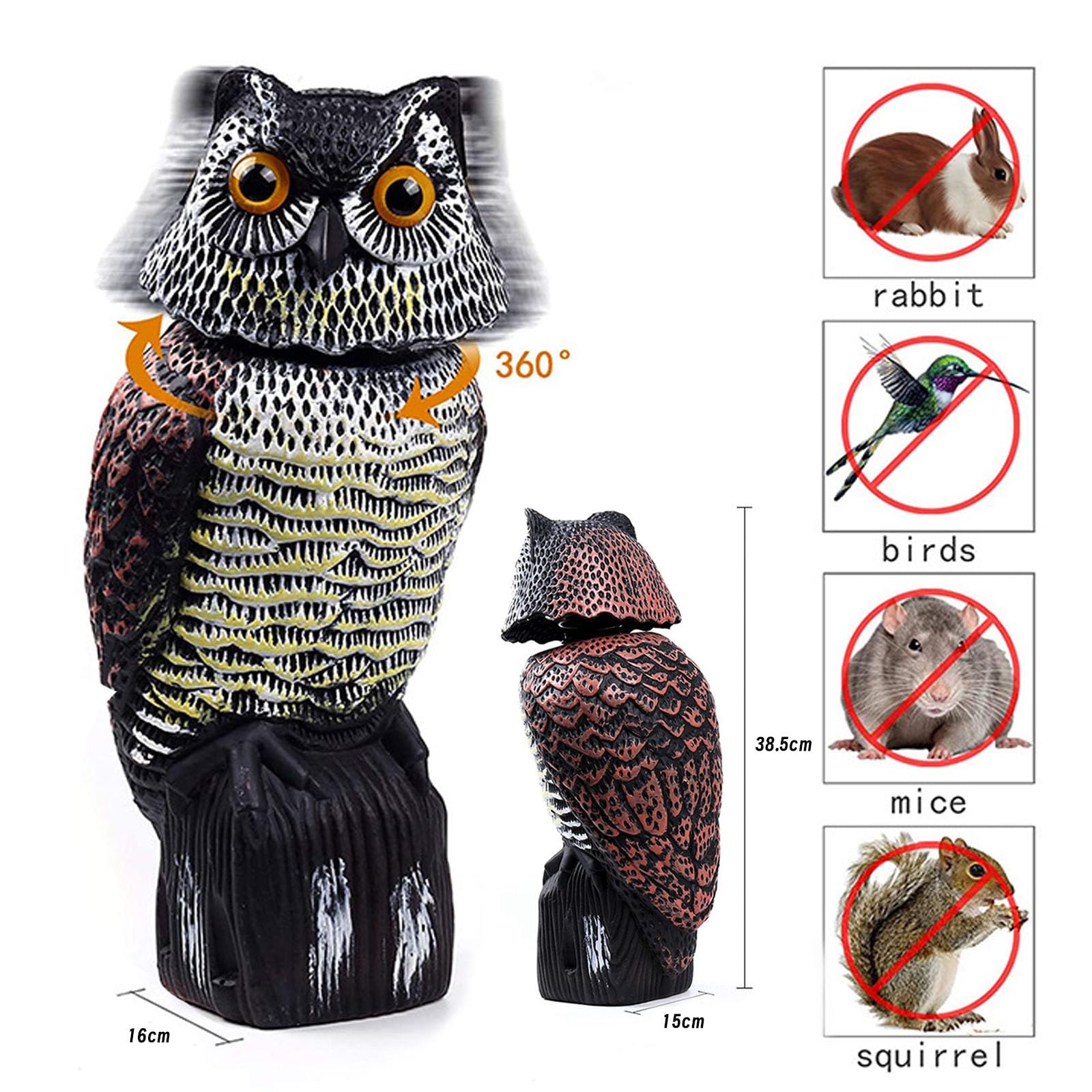 Gufo Spaventapasseri, Con Testa Rotante, Realistico Wing Gufo Scaccia Piccioni Gufo Con Testa Mobile 360°Rotante Deterrente Per Giardino Repellente Per Uccelli Defenders Gufo, Piccioni Spaventapasseri