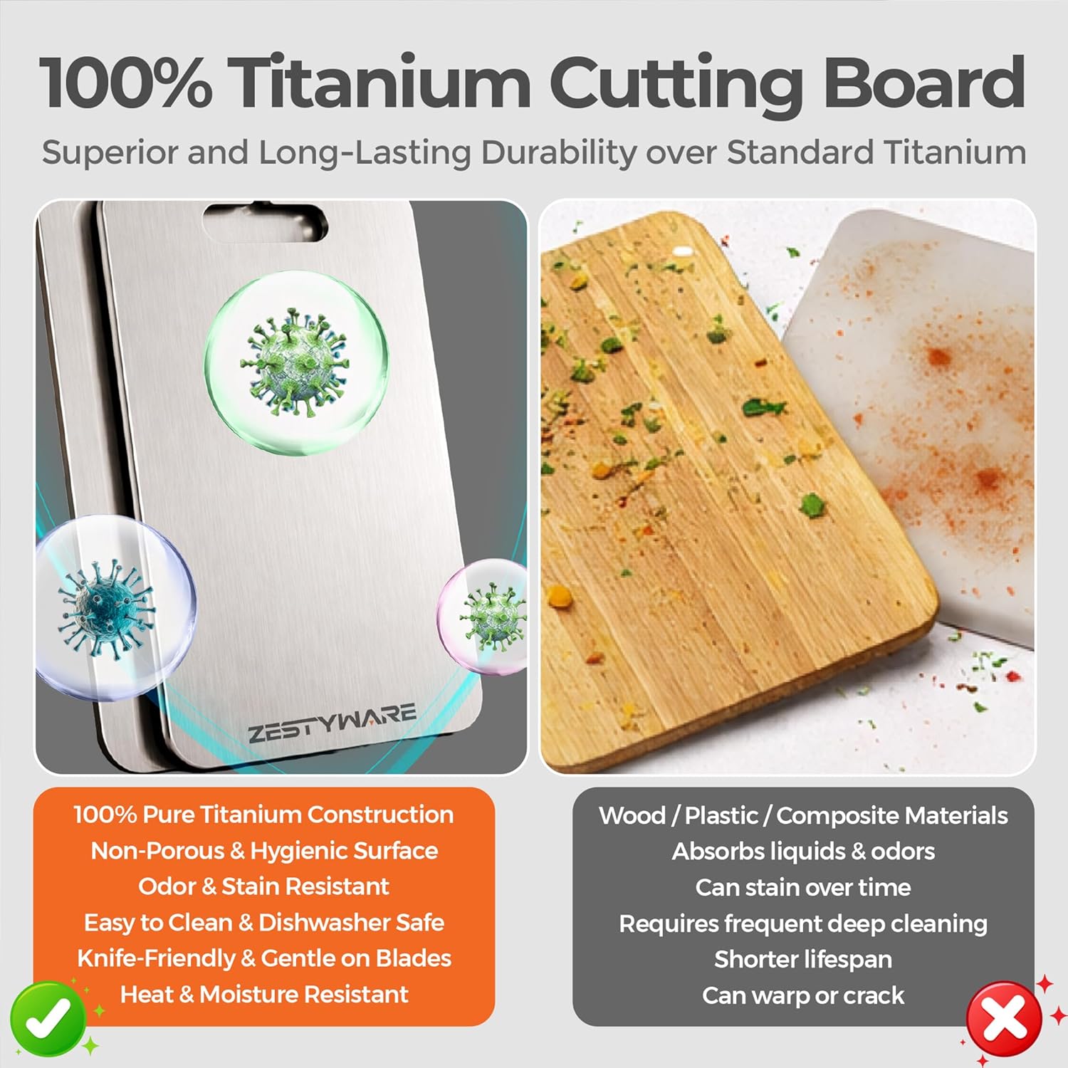 Titanium Cutting Board Set of 3, SGS Lab Tested, 100% Pure Titanium Cutting Boards for Kitchen, Double-Sided Chopping Board, Non-Toxic Material, Dishwasher & Food Grade Safe