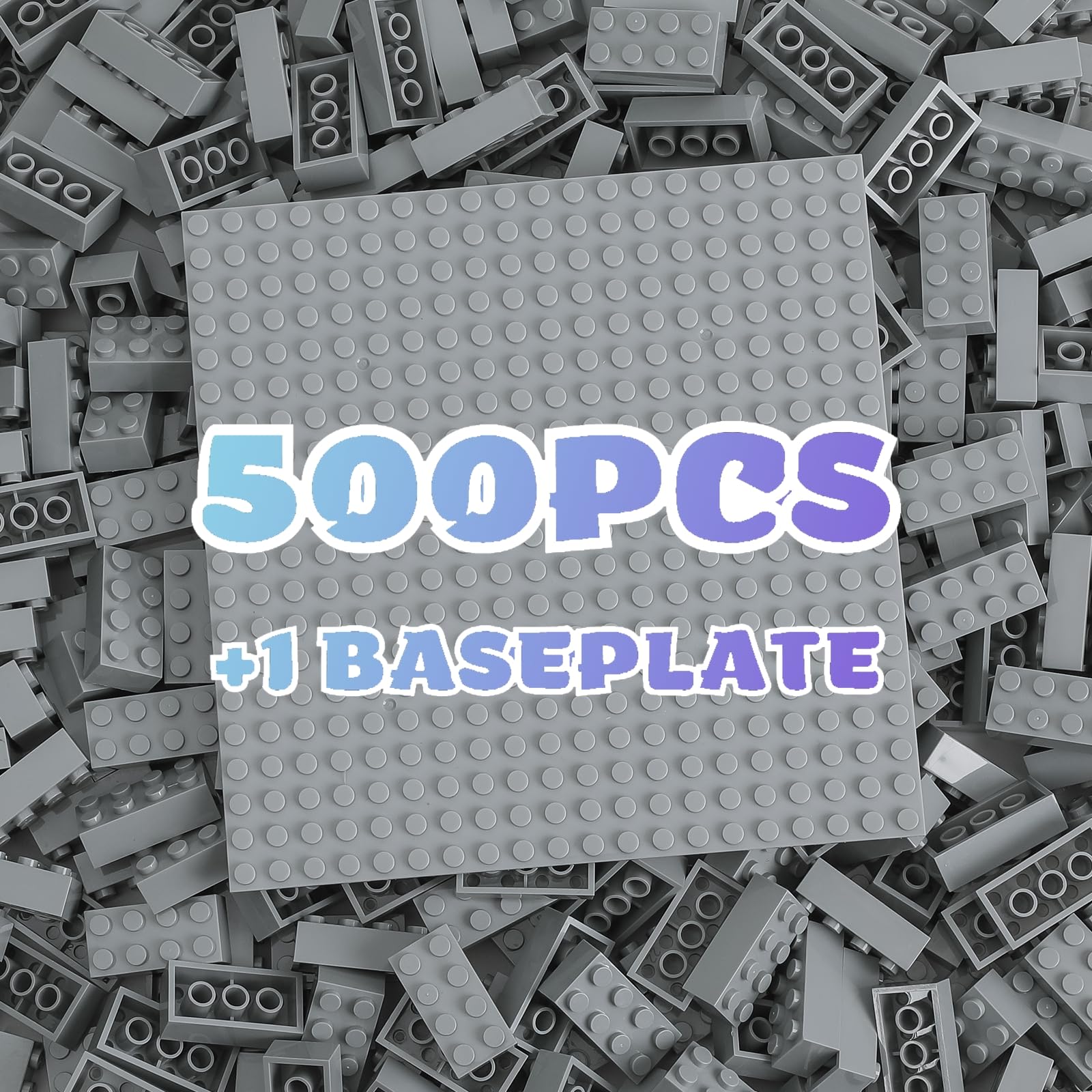 HUIZDQ 500 Stücke 2X4 Classic Bausteine Set, Klassische stapelbare Grundplatten, Geeignet für Jungen und Mädchen ab 6 Jahren, Kompatibel mit Allen Wichtigen Marken, Light Grey