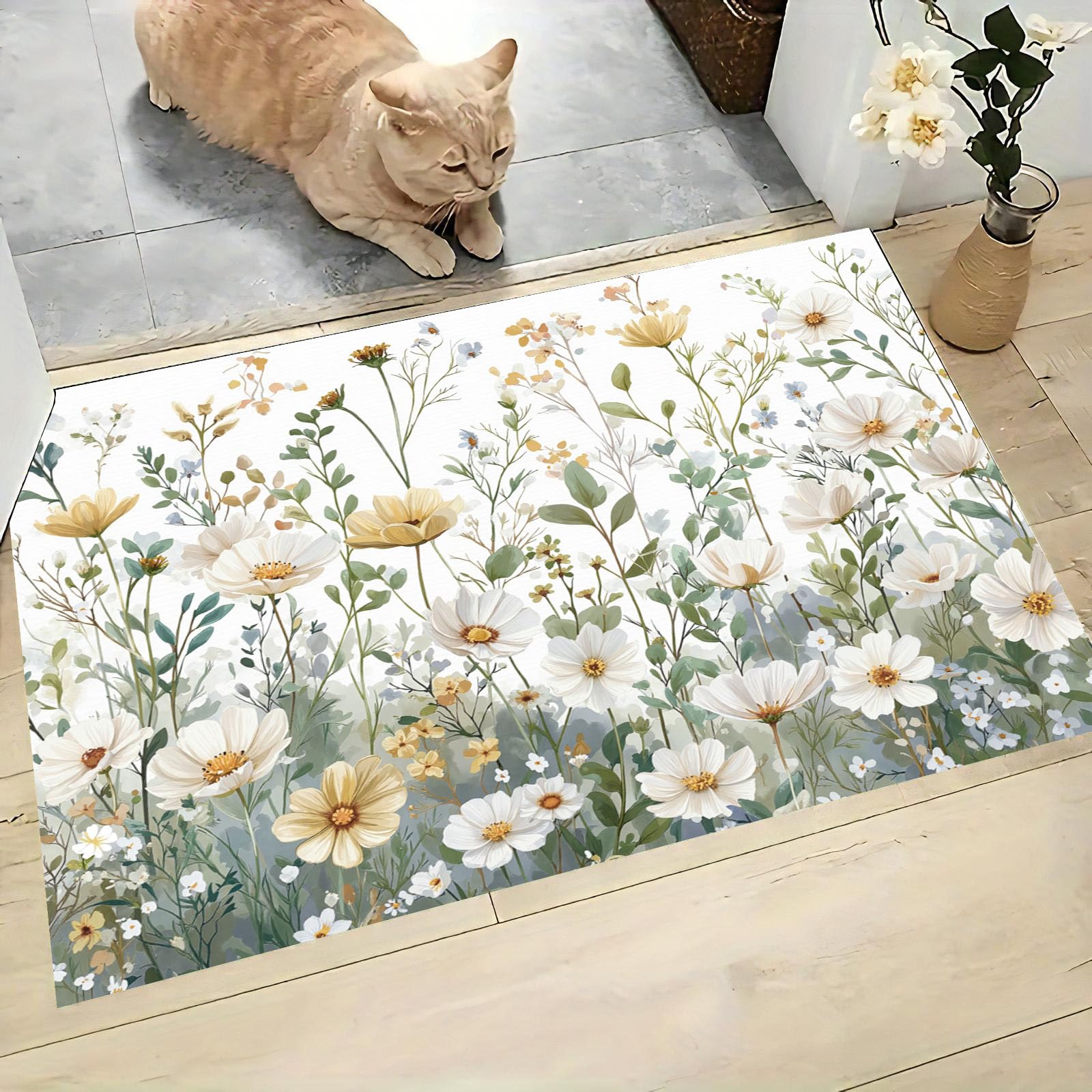 Paillasson d'entrée antidérapant tapis de bienvenue fleurs aquarelle 40x60