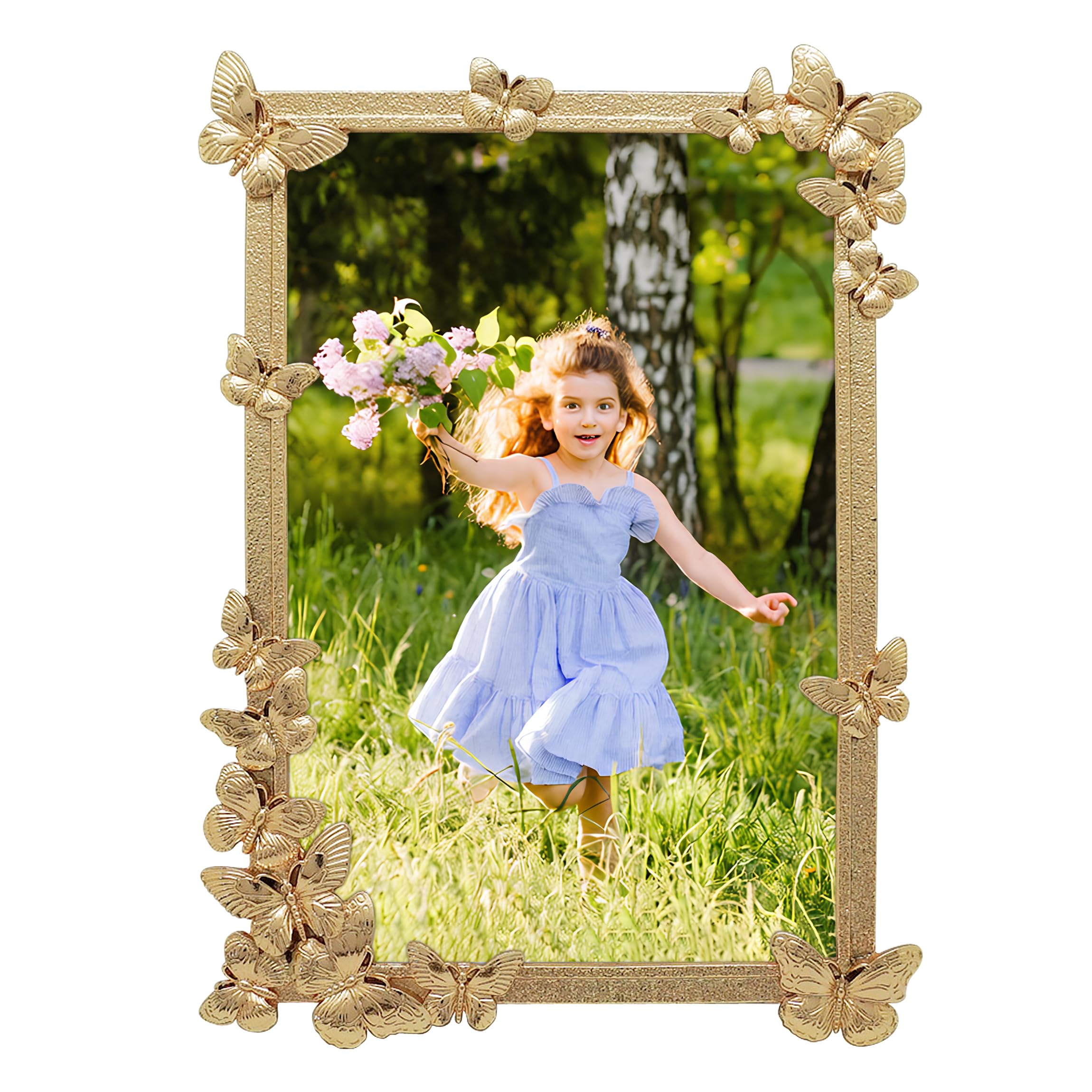 Decorative Butterfly Photo Frame / 4x6 in | for Vertical Display on Tabletops | Perfect for Home Decor, Wedding, Vacation, Graduation, Or Any Milestone Photos (Gold)