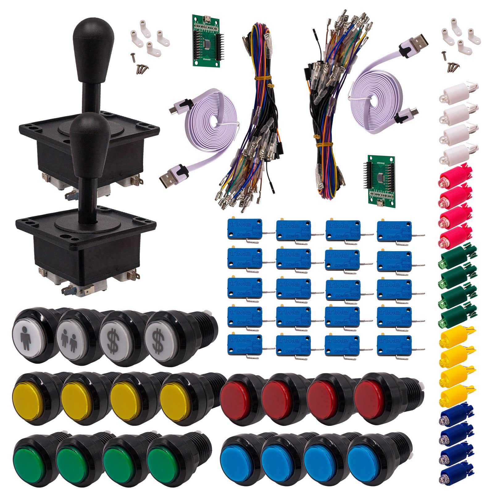 Kit Joystick e Pulsanti Arcade 2 x 1 Giocatore Luminoso Pulsanti Neri 2 Joystick Americani Carta XinMoTek Videogiochi Retro Gaming
