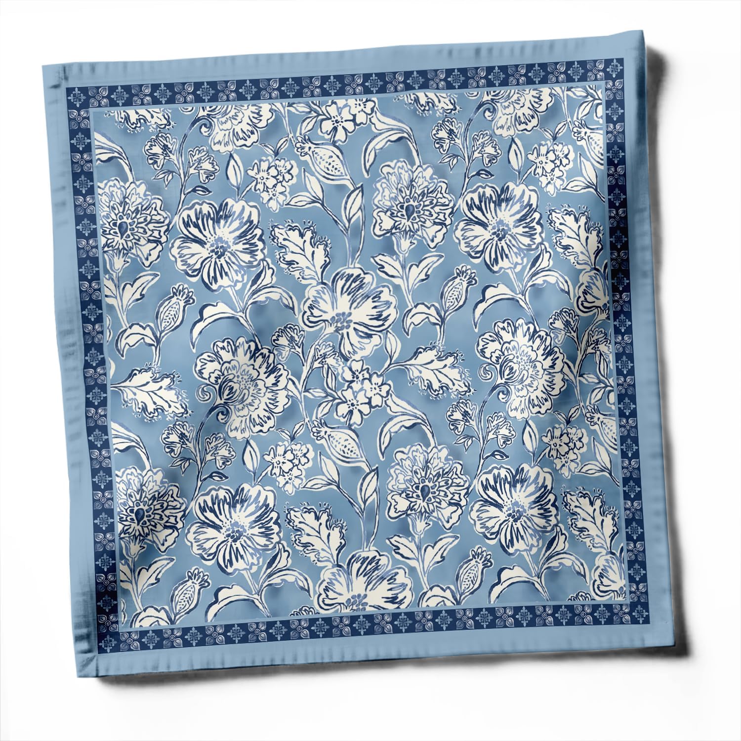 Designer Cotton Twill Napkins - Set of 12, 20-Inch, Floral Print, Durable & Absorbent Cloth Napkins for Dining, Parties, and Home Decor - Machine Washable
