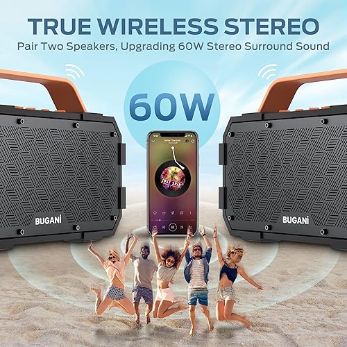 Miniatura 5 de BUGANI Altavoces Bluetooth, 30 W (pico de 40 W), altavoces Bluetooth portátiles inalámbricos, sonido estéreo, 24 horas de reproducción, altavoz