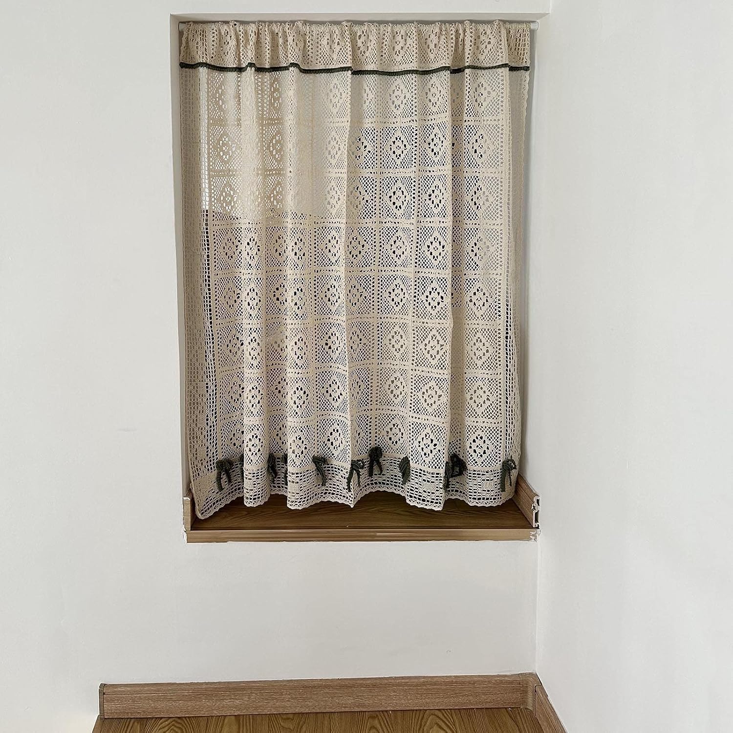 Half Window Rods Amazon.com: Boho Crochet Window Valance for Cafe Kitchen, Vintage ...