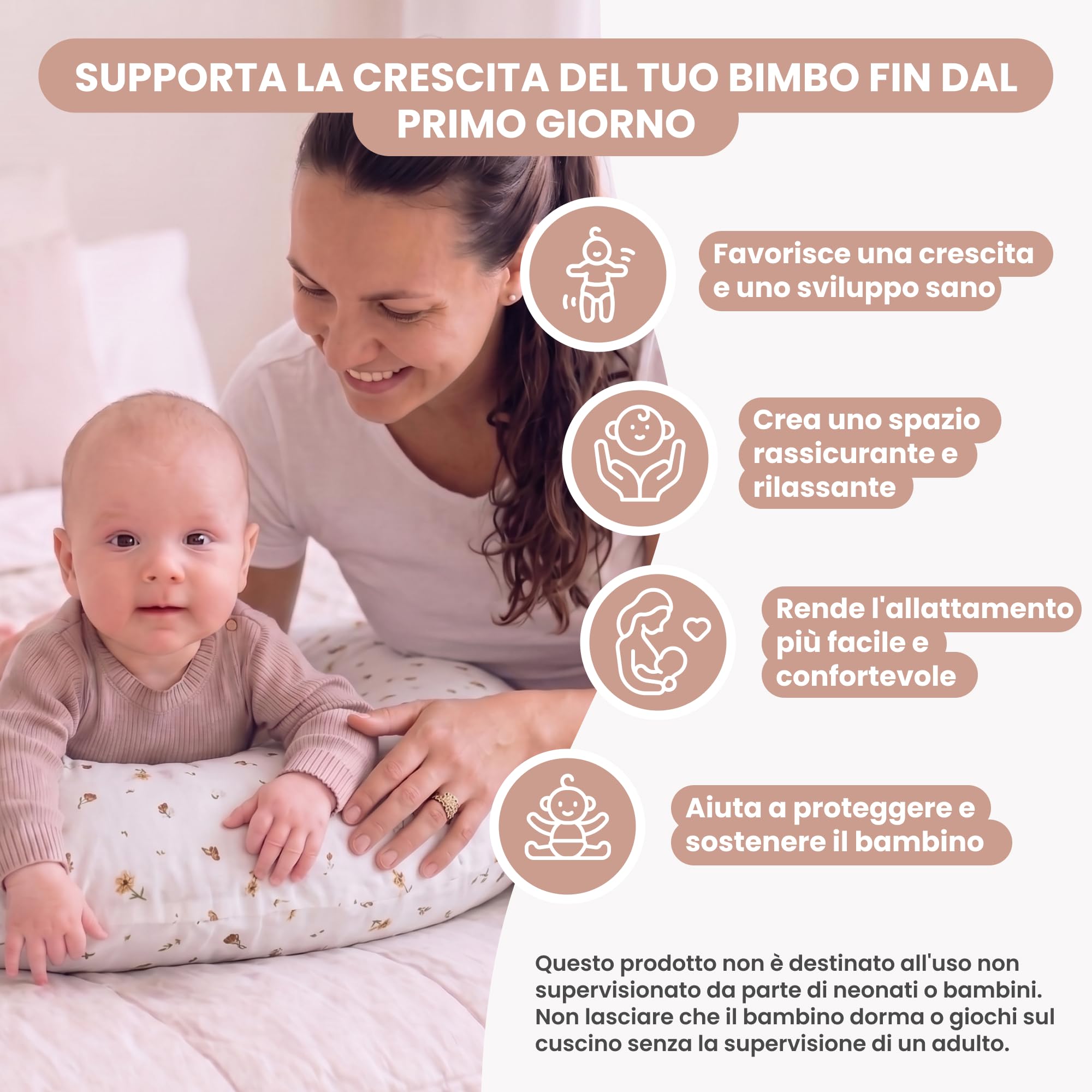MIMUSELINA Cuscino Allattamento e Gravidanza 100% Cotone | Extra Grande e Morbido 200 x 70 cm | Cuscino Gravidanza, Allattamento e Nido Neonato | Fodera Sfoderabile e Lavabile | Bianco con Fiori
