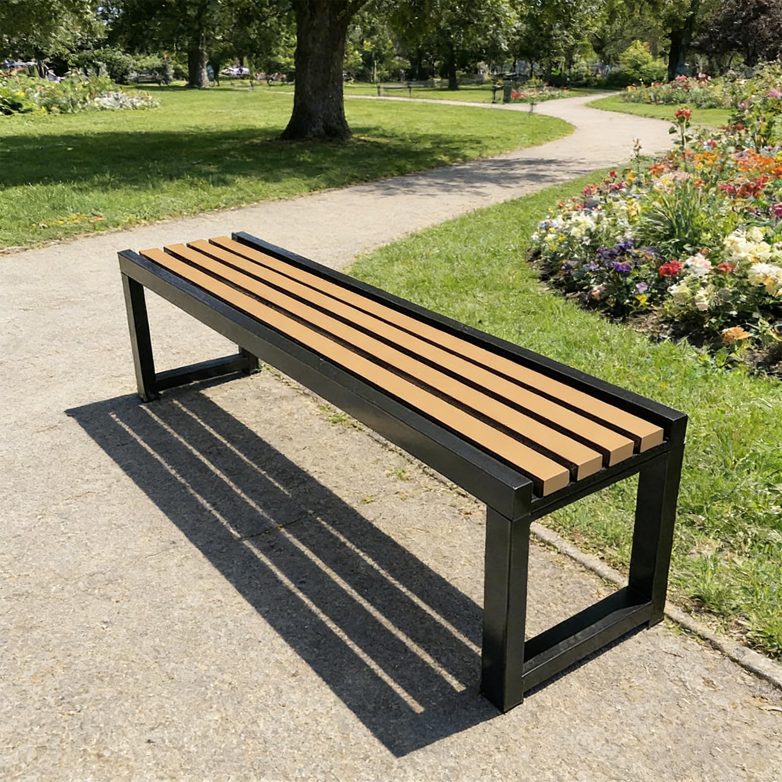 Rytgdxss Outdoor Metal Bench,Rustproof Garden Patio Bench,Heavy Duty Metal Frame with Slatted Wood Seat,Park Bench Style,for Porch,Balcony(100 * 40 * 45cm)