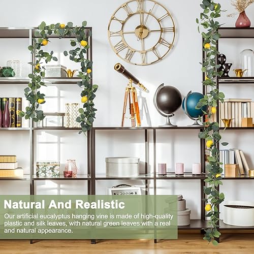 Miniatura 6 de Guirnalda de limón artificial de 6.5 pies, guirnalda de eucalipto de primavera y verano con limones, fruta, enredaderas de limón, coronas para