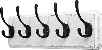 SKOLOO Rustic Wall Mounted Coat Rack, Pine Solid Wood Coat Hook Hanger - 5 Hooks for Hanging Clothes Robes Towels Coats