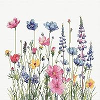 KYOQFVN 11CT Stamped Cross Stitch Kit for Beginners - Wildflower Flower Embroidery, Pre-Printed 14x14 Inch Needlepoint Set
