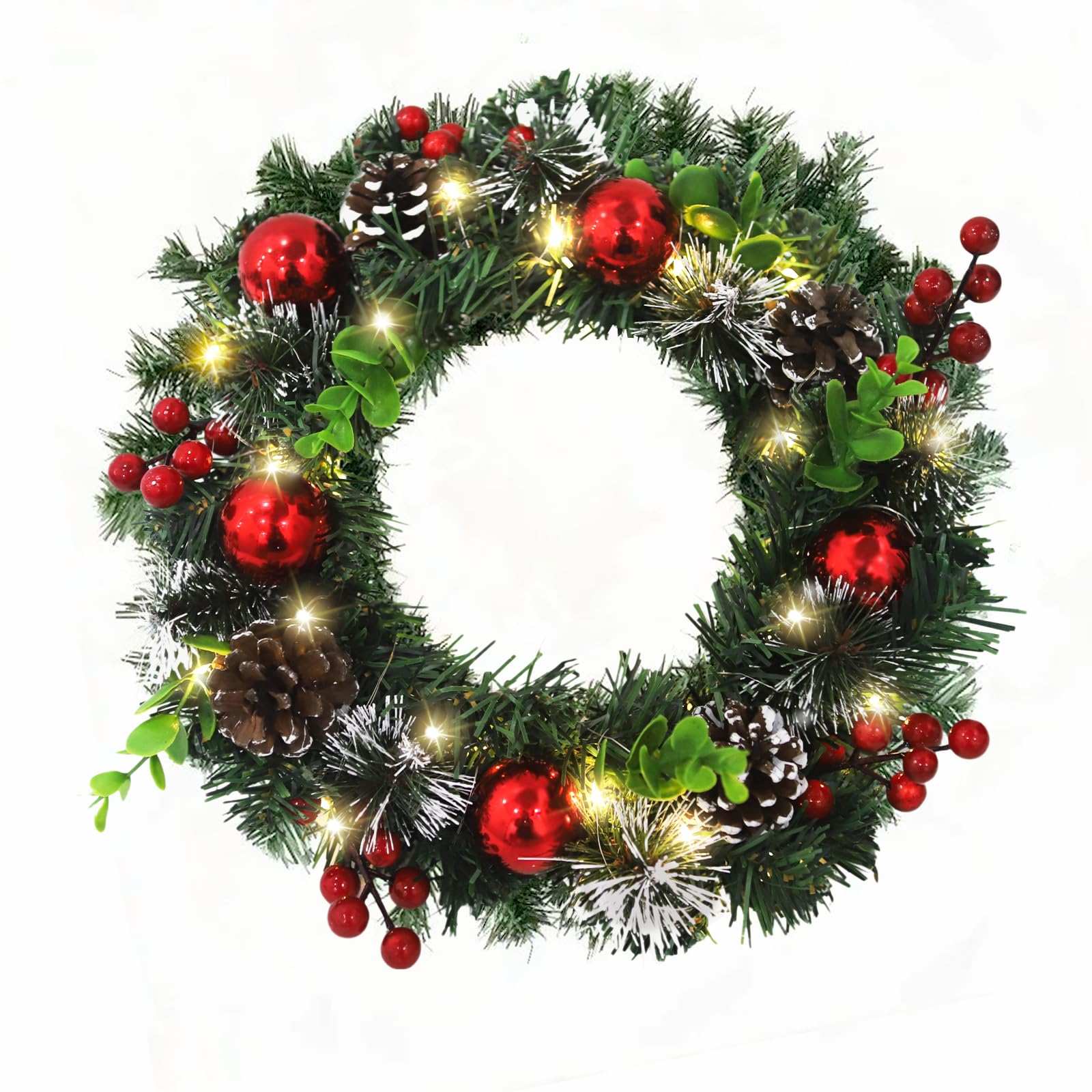 Mally Corona Navidad Puerta,Coronas de Navidad 30 cm,Guirnalda de Navidad para Puerta Exterior,Corona de Abeto,Corona navideña Artificial para Puerta de Entrada,Chimenea y decoración de Pared (Verde)