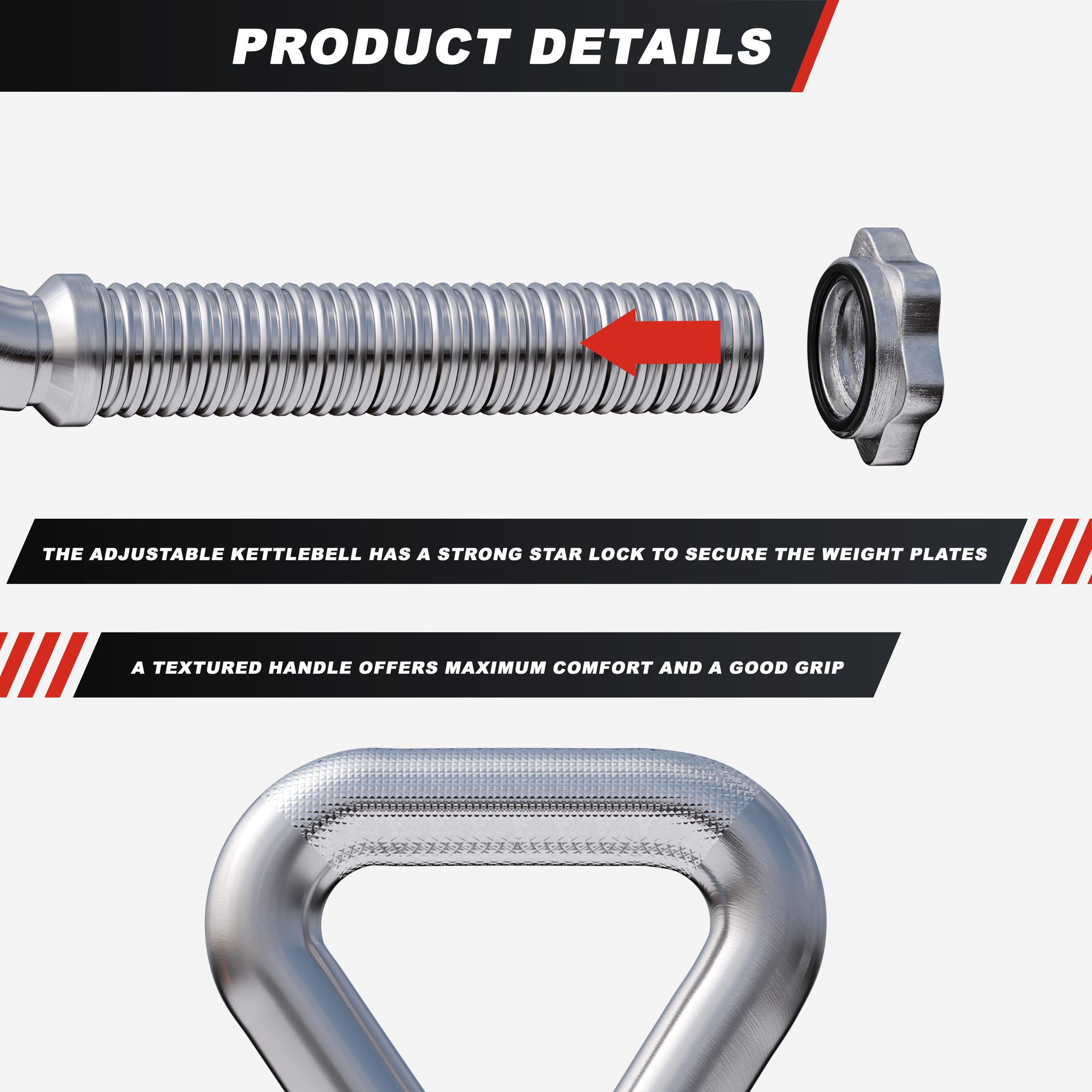 GORILLA SPORTS® Kettlebell verstellbar, 30/31 mm Scheiben, 50 kg, Chrom | Kettlebellgriff mit Sternverschluss, variabel bestückbar; für Kugelhantel-, Schwunghantel- und Ganzkörpertraining