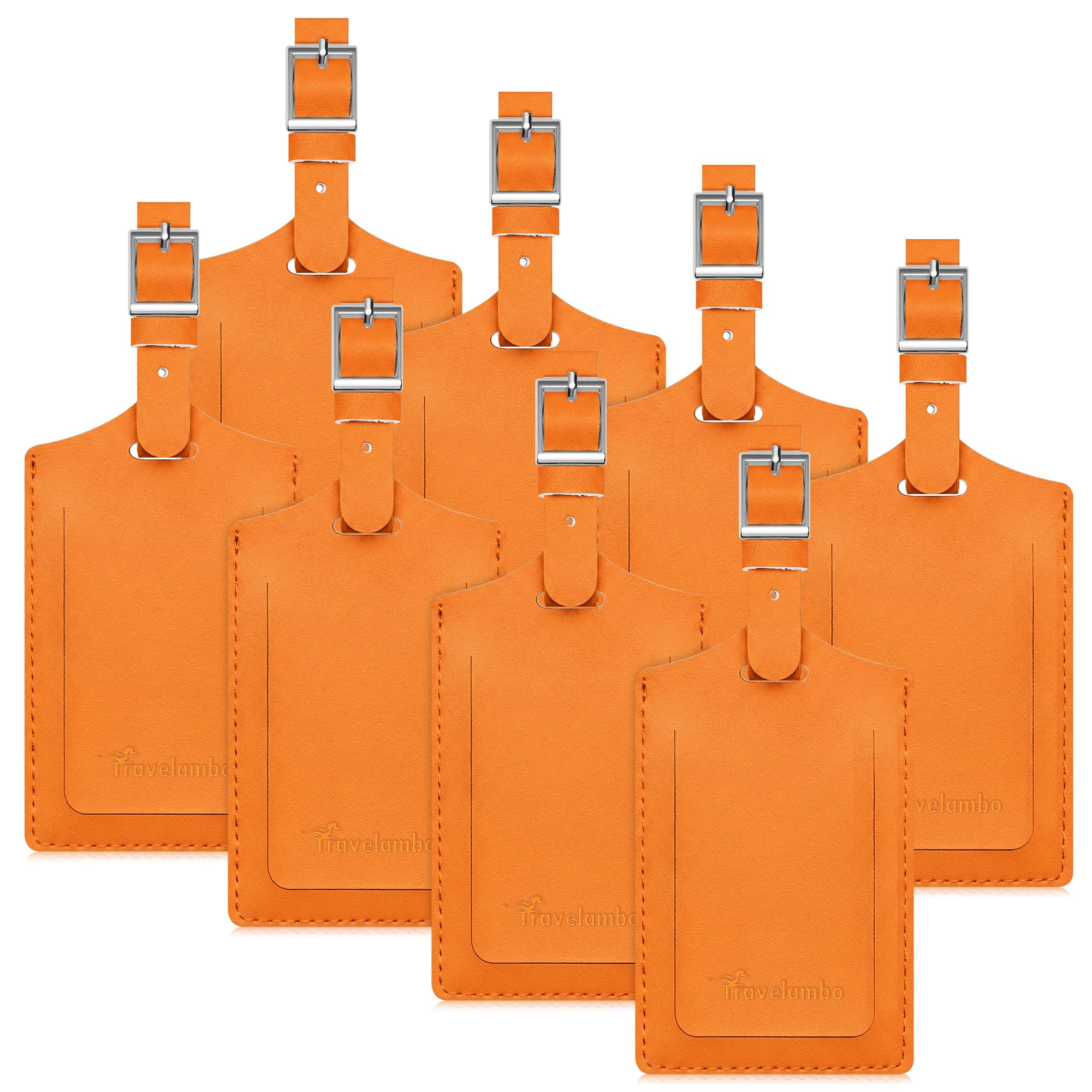 Travelambo 8 Pack Luggage Tags Faux Leather for Suitcases Travel Bag Labels Travel Accessories Essential with Protection Cover ID (Orange)