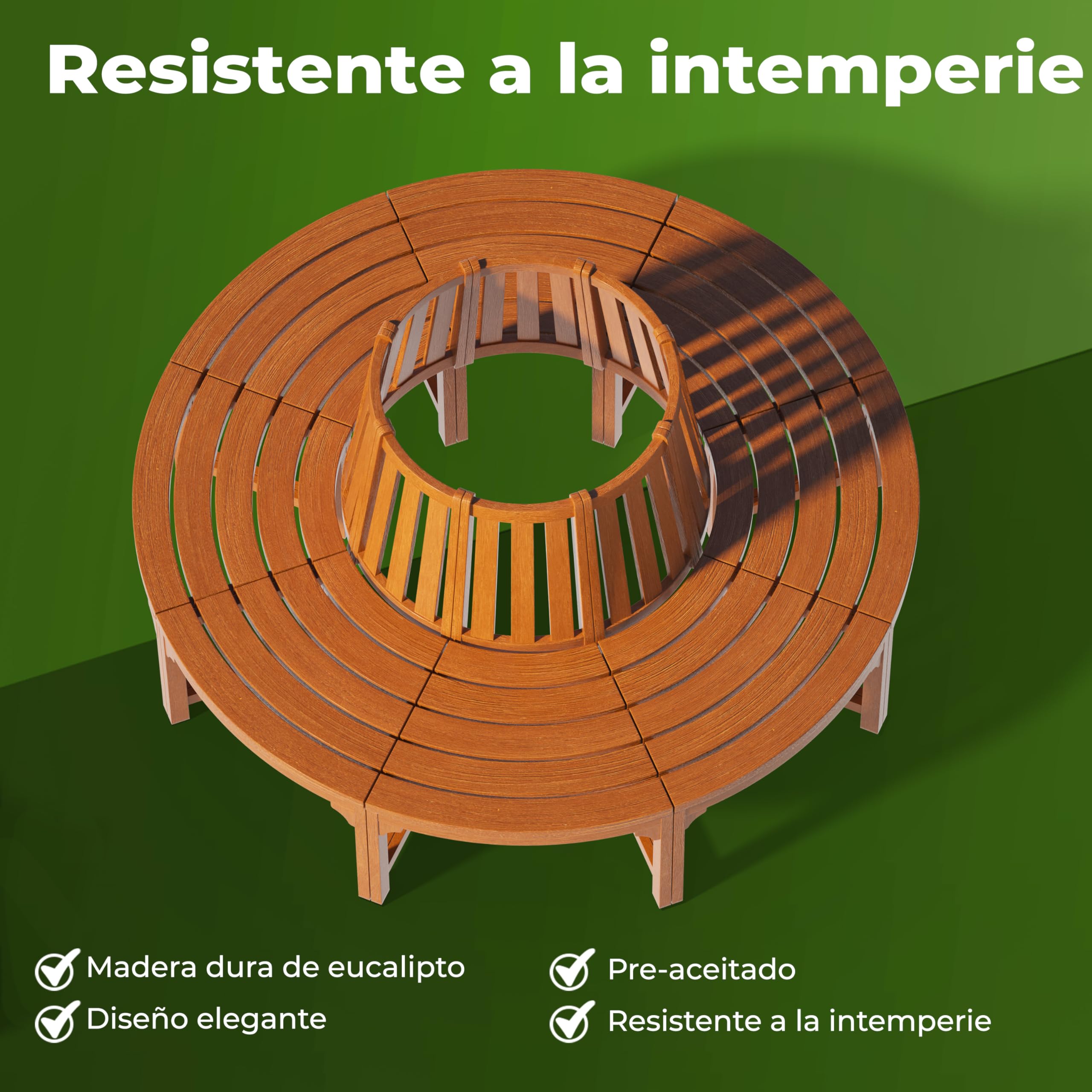 CASARIA Banco para Árbol Madera Jardin Certificación FSC | 160x60cm, Carga 320kg, Patio, Resistente, Bancos, Semicircular, Exterior, Respaldo, Eucalipto, Parque