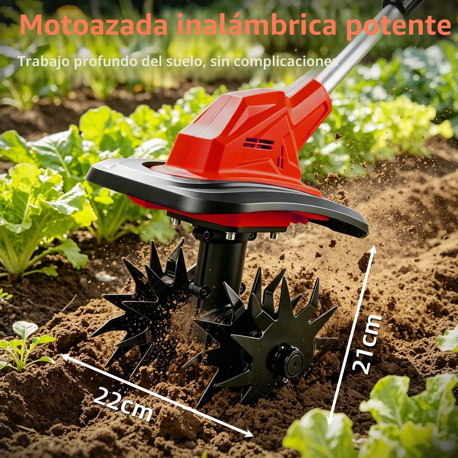Baqueta de suelo con batería compatible con batería Milwaukee de 18 V, plegable, con 22 cm de ancho de trabajo, 17 cm de profundidad de trabajo, sin escobillas, motoazada eléctrica para pequeños