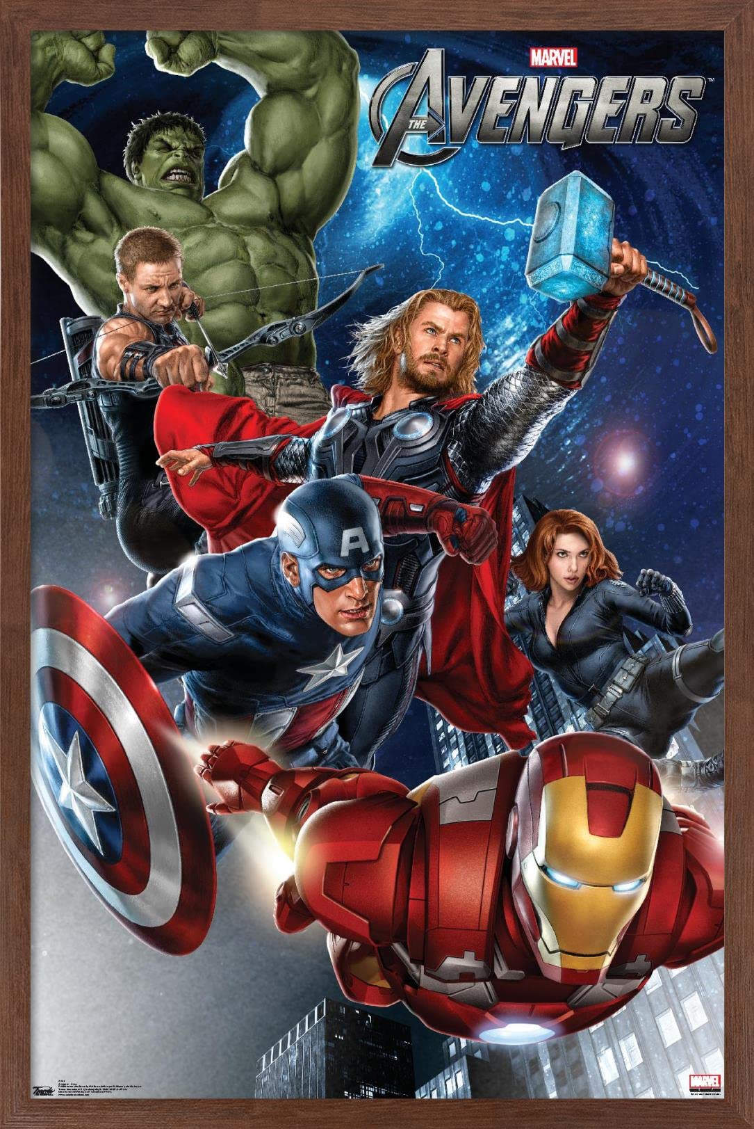Trends International Marvel Cinematic Universe - Avengers - Group Wall Poster, 14.725" x 22.375", Mahogany Framed Version