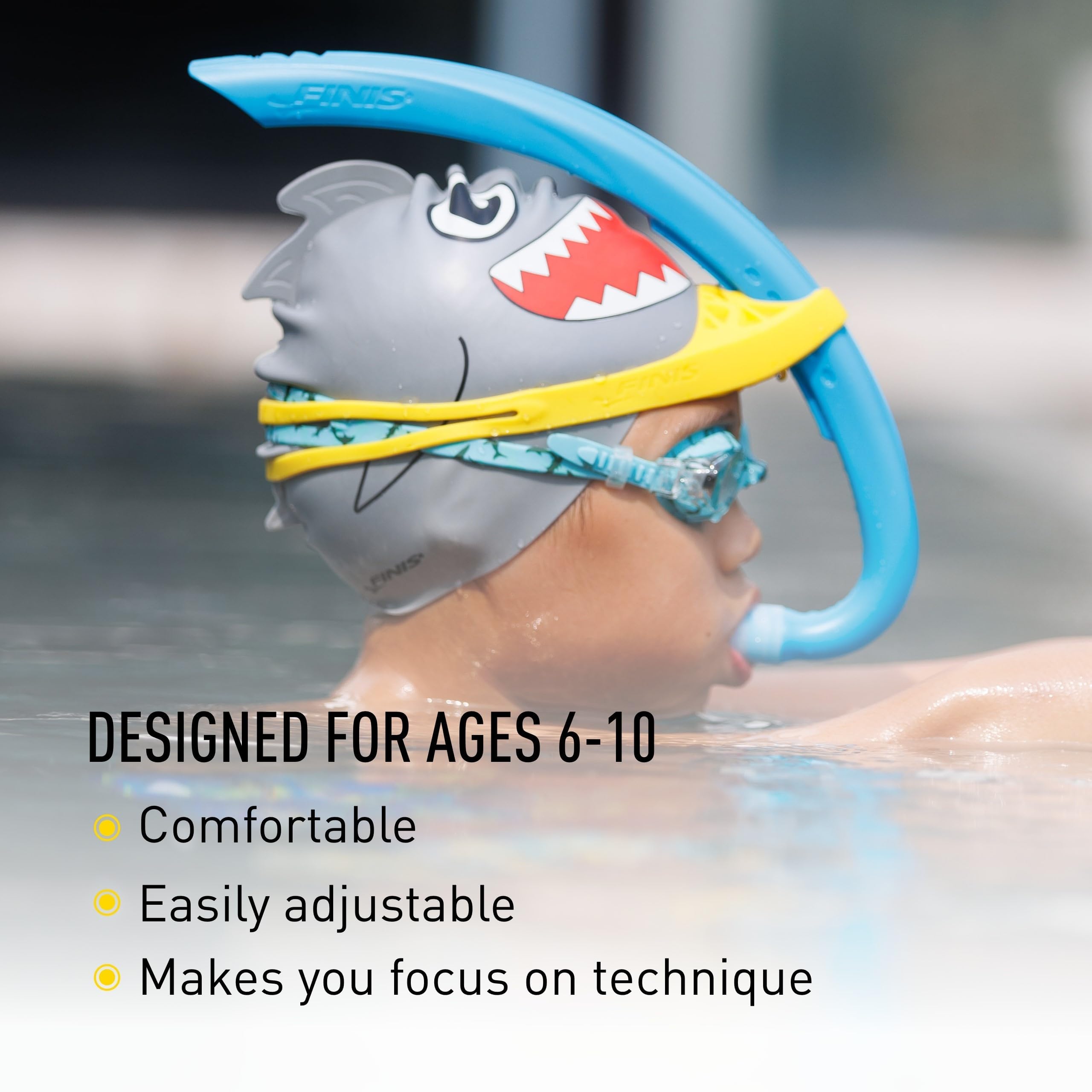 FINIS Stability Snorkel Jr - for Ages 6-10 - Swim Training Snorkel with Head Strap, Shorter Tube & Small Mouthpiece - for Swim Lessons, Swim School & Competition Training - Ocean Blue - Image 3
