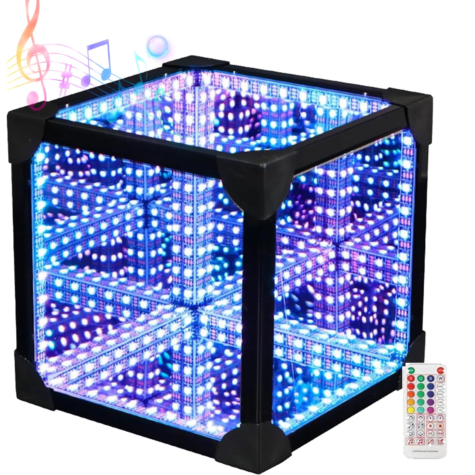 3D Infinity Mirror Tunnel Light,RGB Colors Cool Cube Night Light with Remote Control and App Control,for Living Room & Bedroom Black 20x20x20cm