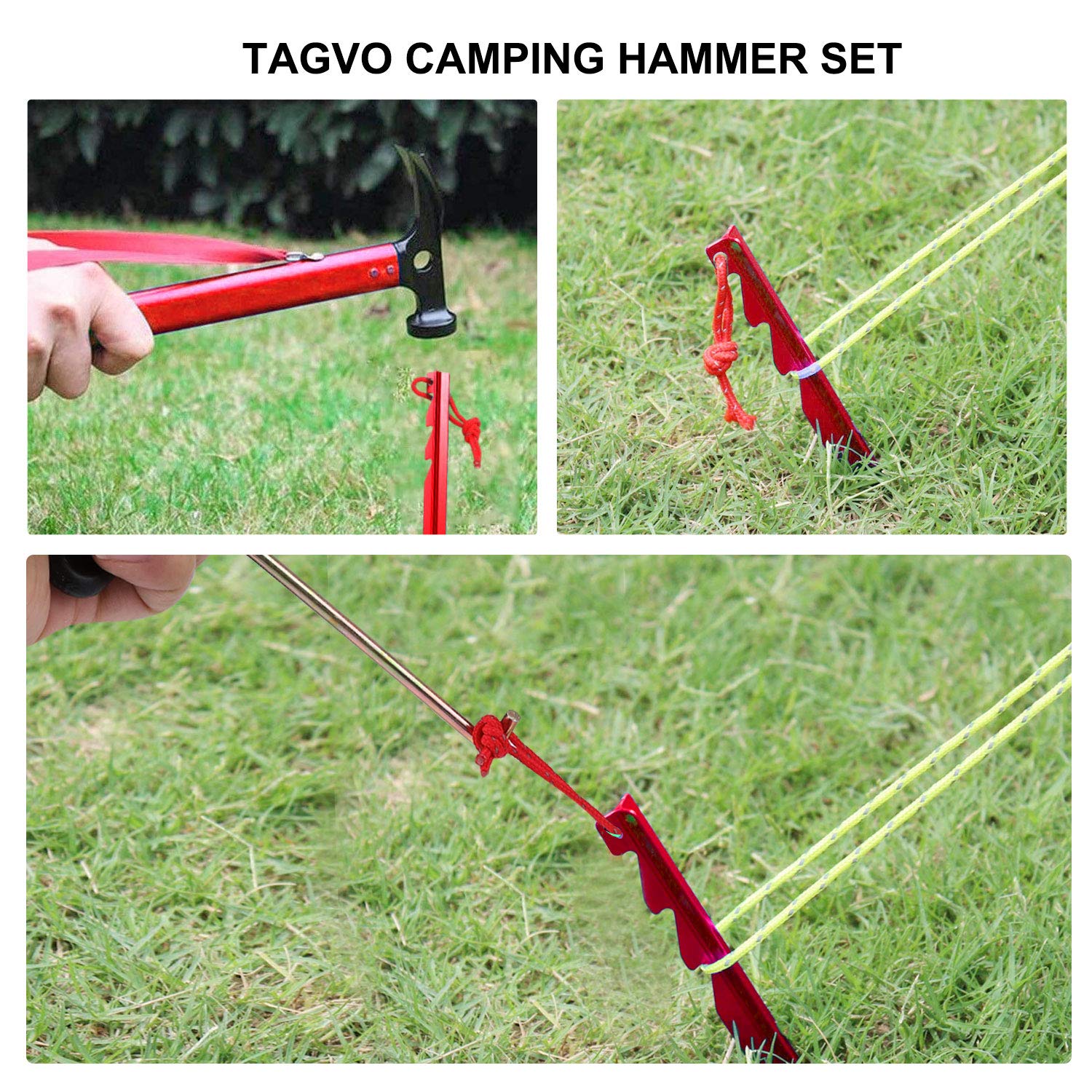TAGVO Multifunktions Camping Hammer, Multifunktions Outdoor High Carbon Stahl Camping Hammer Zelt Hammer mit Zeltpfahlentferner die Funktion，mit Aufbewahrungstasche