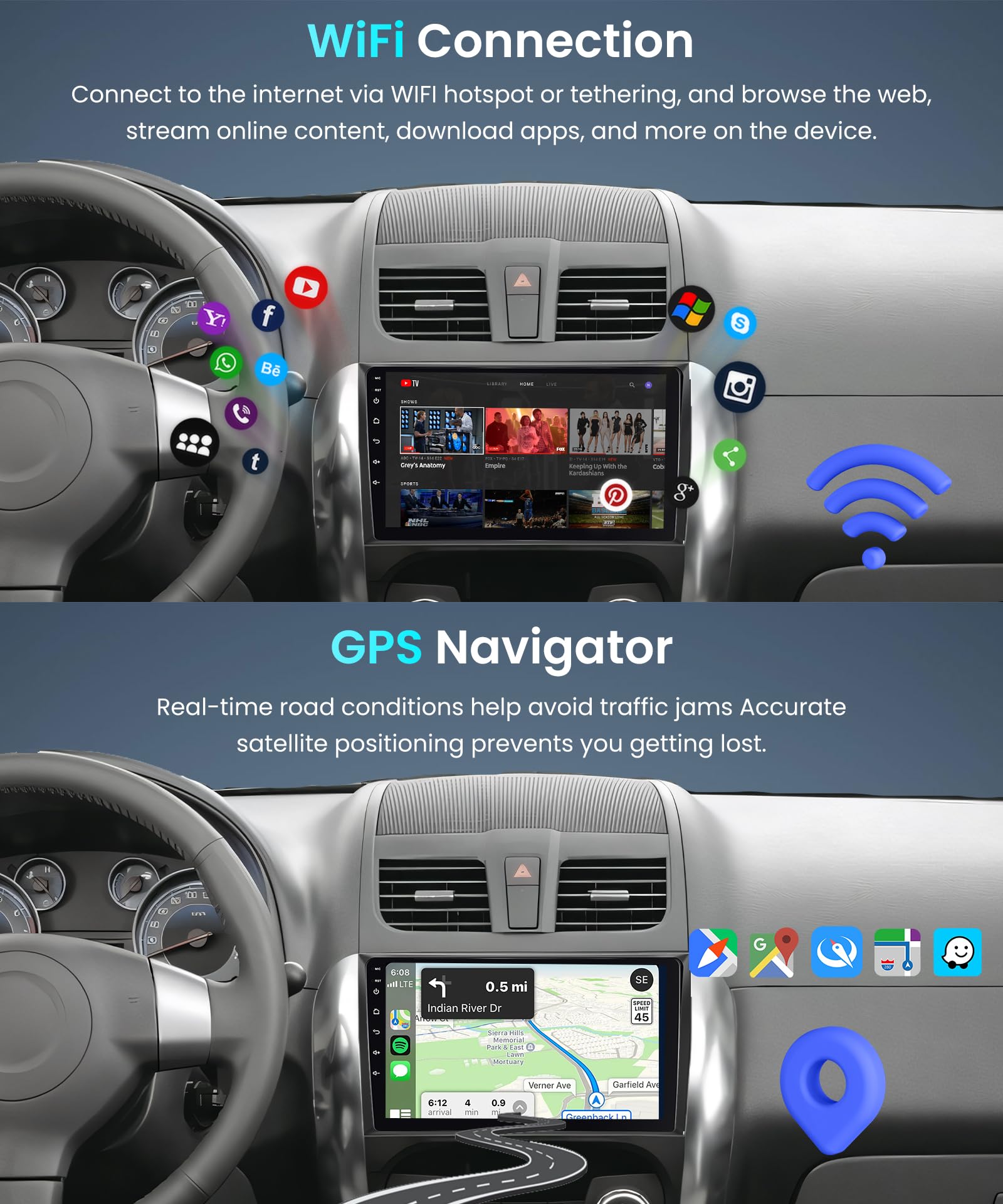 4+64G Android Autoradio per Suzuki SX4 2006-2013/FIAT Sedici 2005-2014 9 Pollici Senza Fili Carplay Autoradio con Android Auto Navi GPS Mirror Link Bluetooth WiFi/FM/RDS/EQ/SWC Telecamera Posteriore