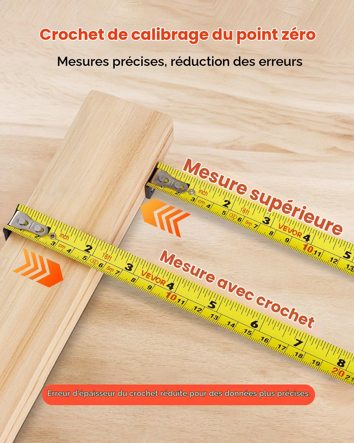 VEVOR Mètre Ruban Laser 2 en 1 Ruban de Mesure Laser Rechargeable 135 pi 41 m Outil de Mesure Magnétique 16 pi 4,9 m, 4 Modes, Longueur, Surface, Volume, Continu, Unités pi/po/m/pi+po, pour Extérieur