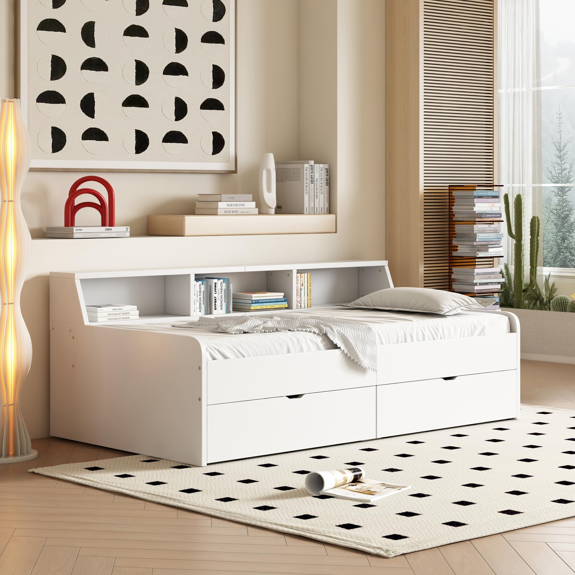 Lexiou Cama individual de 90 x 200 cm, con dos cajones, con compartimento de almacenamiento, WX000806AAK-CL