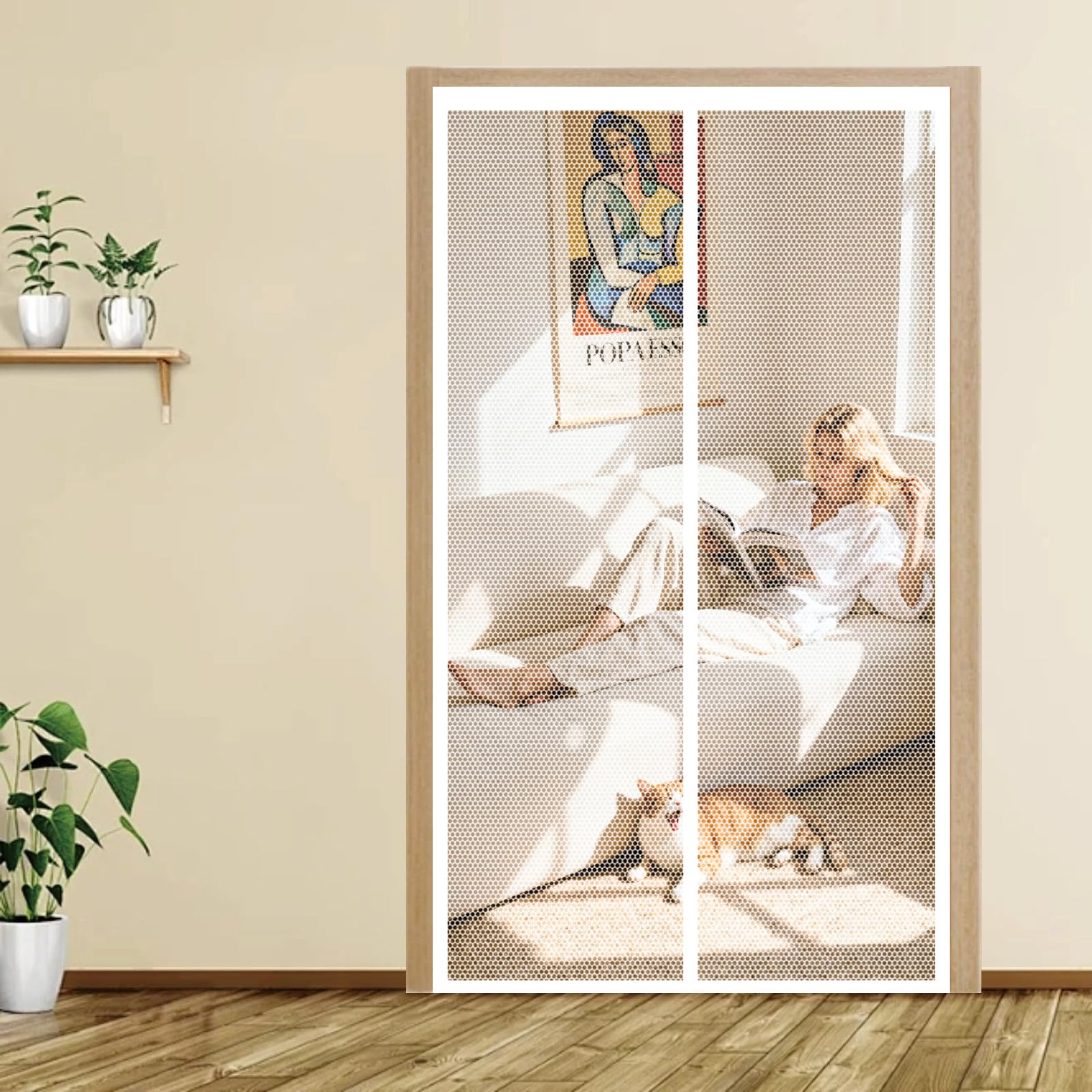 Door Fly Screen 82 x 249 cm with Powerful Magnets Automatically Closes and Magic Tape, Install Without, Keep Bugs Out, Patio Insect Door Screen for Patio, White