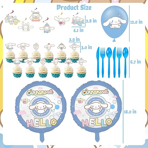 Miniatura 4 de Decoraciones de cumpleaños kawaii, suministros de fiesta de perro lindo incluyen pancarta de feliz cumpleaños, remolinos colgantes, telón de fondo,