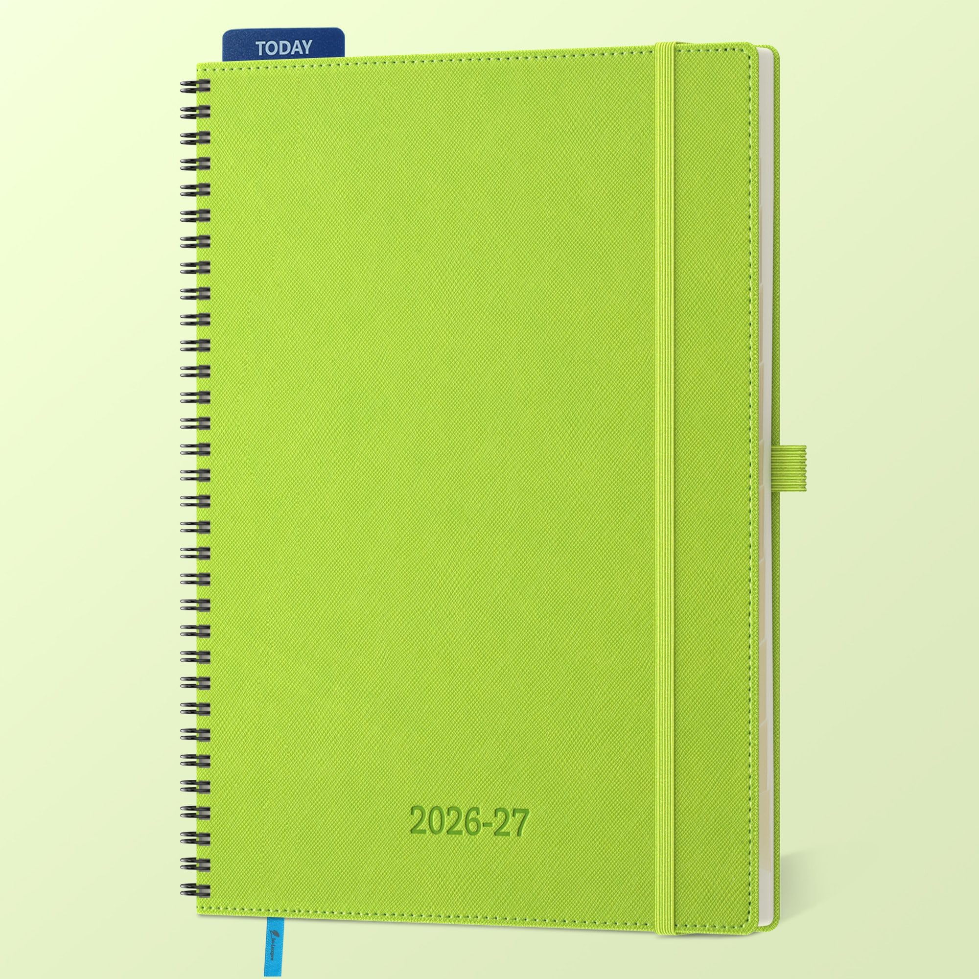 IN-LUXPRO Academic Diary 2026-2027: A4 Week to View (29x21.5 cm)18 Months(Jul'26 - Dec'27) Spiral Weekly & Monthly Planner with Month Tabs & Inner Pocket, Expenses/Note Pages, PU Leather Wasabi Green
