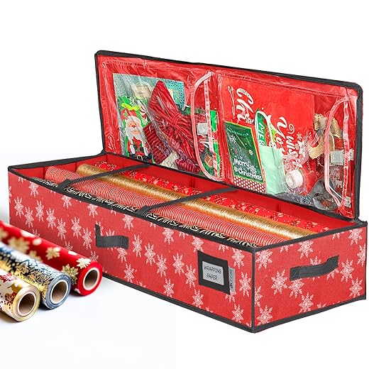 Wrapping Paper Storage Container – Fits up to 27 Rolls 1 3/8” Diam. Underbed Gift Wrap Organizer Bags, Wrapping Paper Rolls, Ribbon, and Bows - Under Bed- Durable Material 600D - Up to 40" Rolls