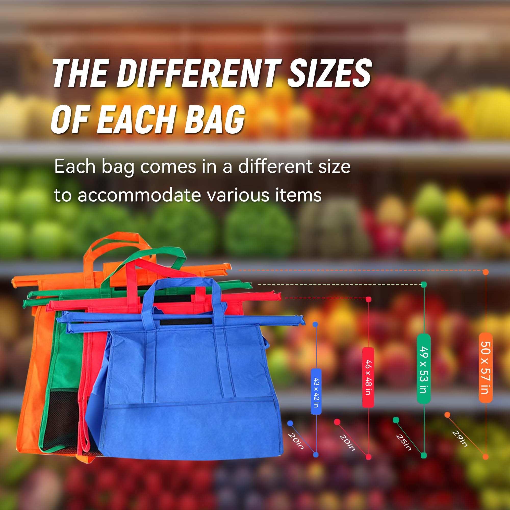 auvstar Set di 4 Borse per Carrello Spesa Supermercato,1 Borsa Termica blu e 3 Sacchetti in rete Riutilizzabili,Borsa Pieghevole con Manici e Chiusura in Velcro,Carico 23kg