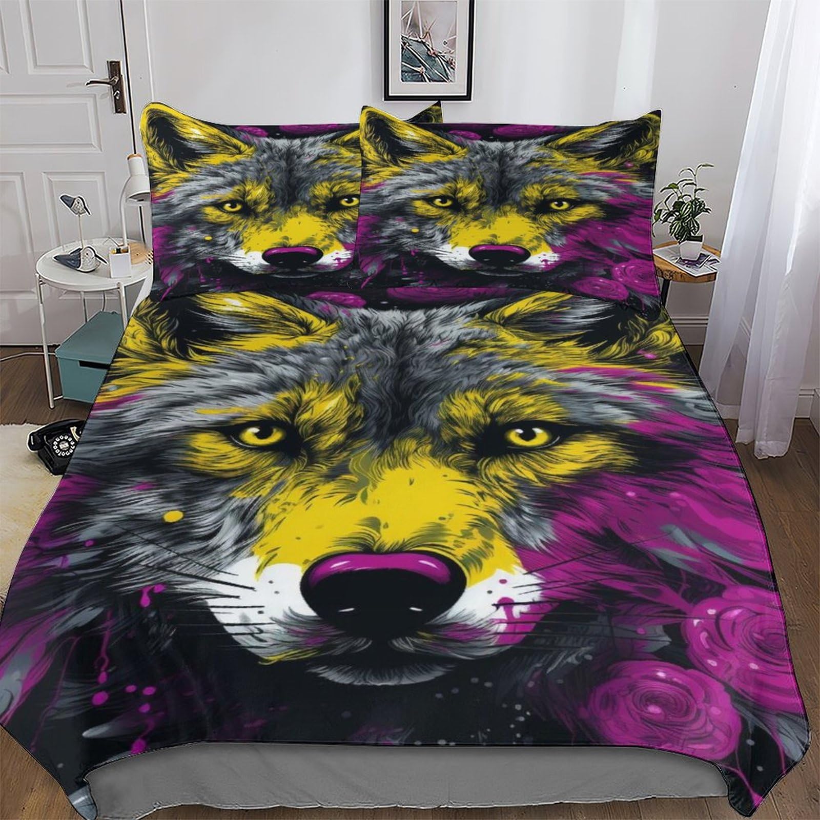 Housse de couette loup 220x240cm pour une ambiance nature dans la chambre