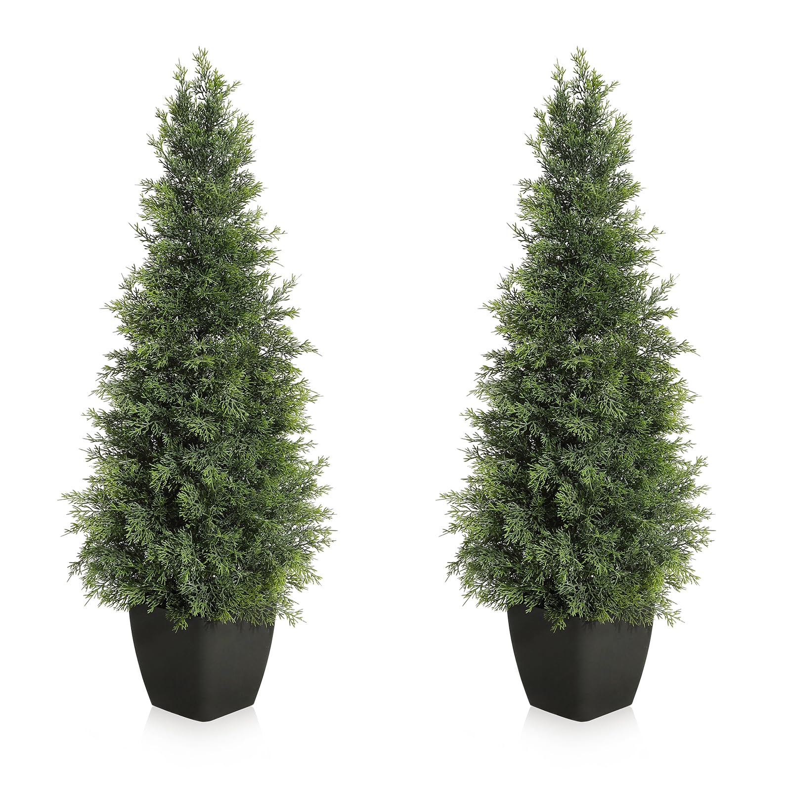 Photo 1 of GarveeHome Artificial Cedar Topiary Tree for Christmas Outdoor, 36 in Tall Faux Cedar Trees, Potted Fake Cypress Plant, Artificial Plants Indoor Outdoor for Front Porch Decor, Set of 2