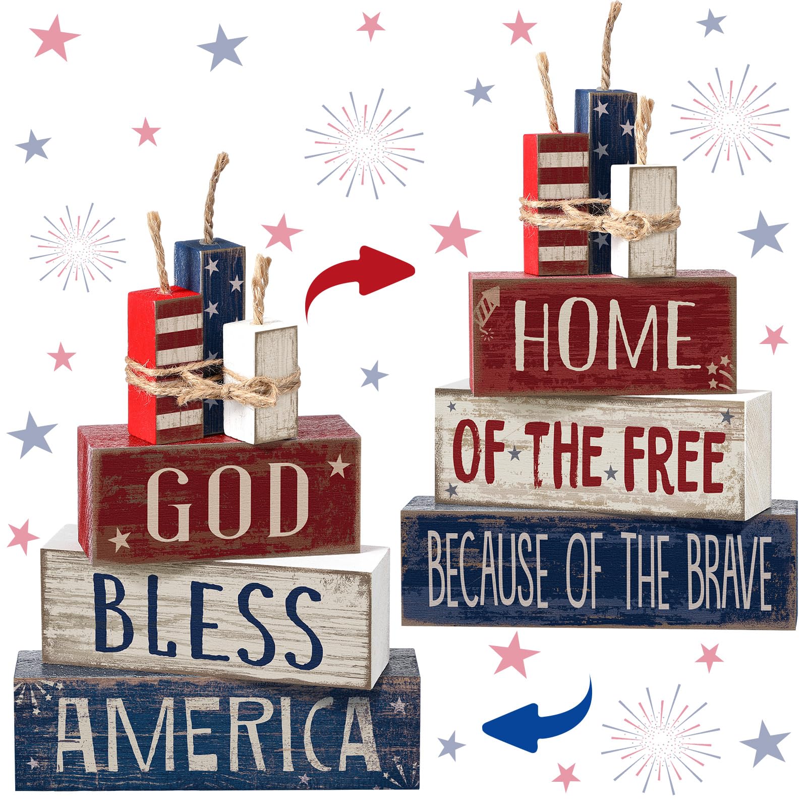 Moucuny Reversible Patriotic Block Sign Set