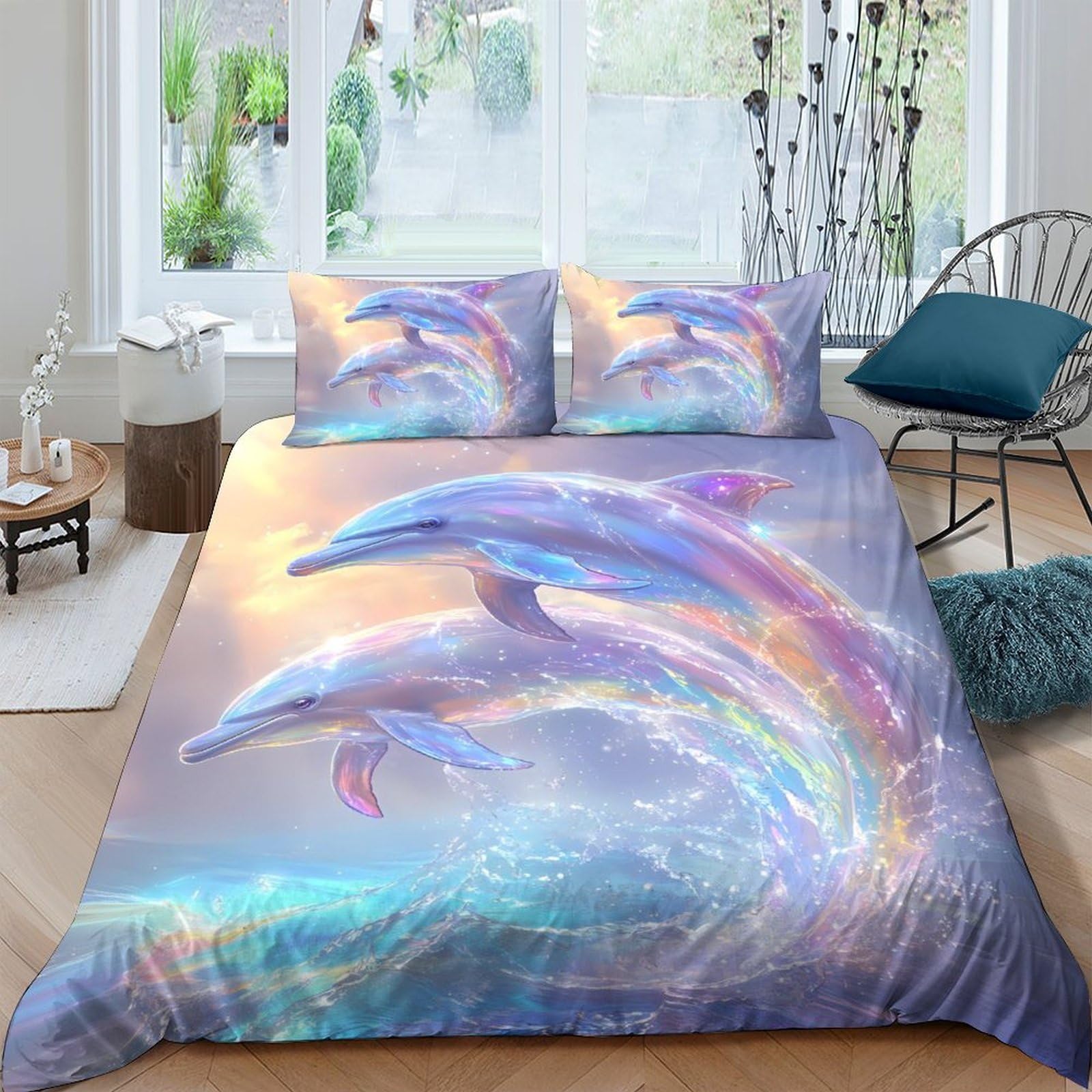 Ctjqhvkz Style-7 3D Printed Dolphin Ocean Fitted Sheet Microfiber Soft Mattress Cover For Bedroom Dorm Mattress Protection Decor Single（135X200cm）