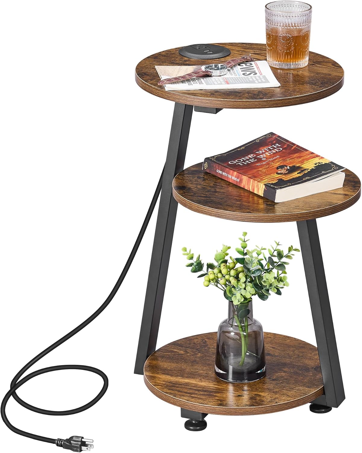 BEWISHOME Round End Table with Charging Station, Accent