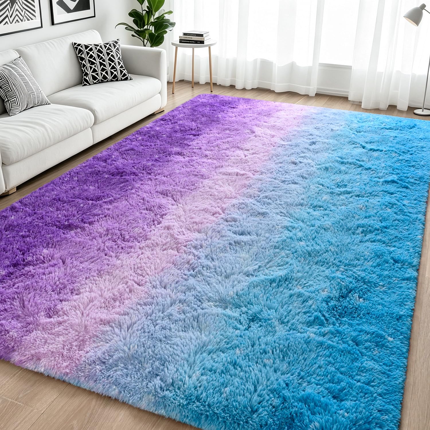 HQAYW Blue and Purple Rug 5x8 for Kids Room, Memory Foam Washable Shaggy Plush Carpet for Girls Boys Dorm, Non-Slip Ultimate Soft Fluffy Shag Area Rugs for Bedroom Living Room Modern Home Office — image 1