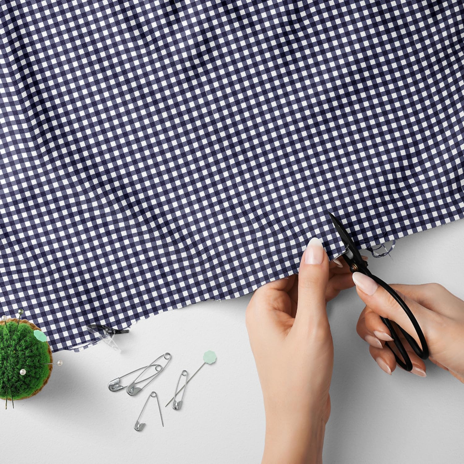 Gingham Polycotton Fabric by The Meter – 1/8 Inch Check – 114cm (45 Inch) Wide – Lightweight Dressmaking, Craft, Quilting, Sewing Material (Navy Blue) -Craft Queen LTD