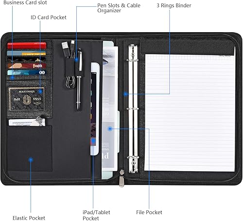 Miniatura 2 de Pacific Mailer - Carpeta de 3 anillas, organizador de cartera con carpeta de cuero, bloc de escritura, cremallera, cuadernos de negocios, tabletas,