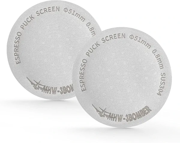 MHW-3BOMBER 51mm Espresso Puck Screen 2 Packs Metal Coffee Filter Reusable Espresso Filters for 51mm Portafilter Basket 0.8mm Thickness FG7008S-OS Metal Color 2 packs 51mm
