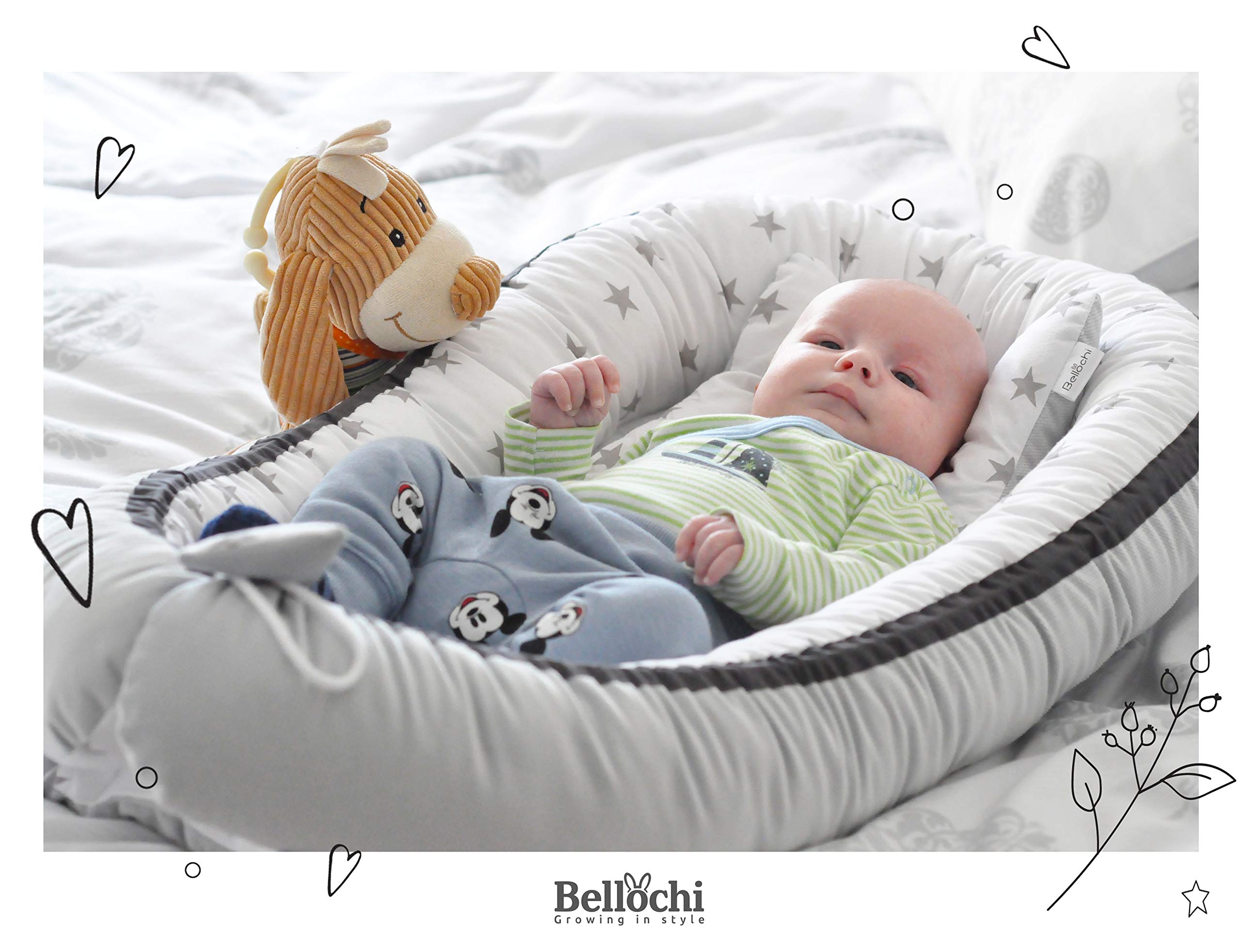 Set Neonato Bellochi In Cotone - Riduttore Lettino 90x60 Cm, Cuscino, Copertina, Ideale Per Baby Shower - Foto 7