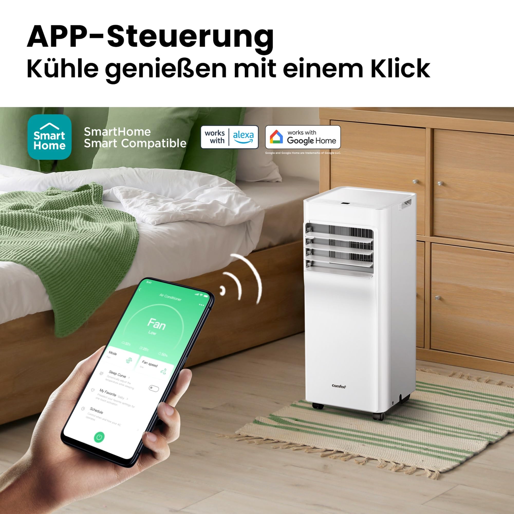 Comfee Mobiles Klimagerät Breezy Cool Pro 2.0 7000 BTU 2,0kW Kühlen Ventilieren Entfeuchten APP-Steuerung bis 68m³