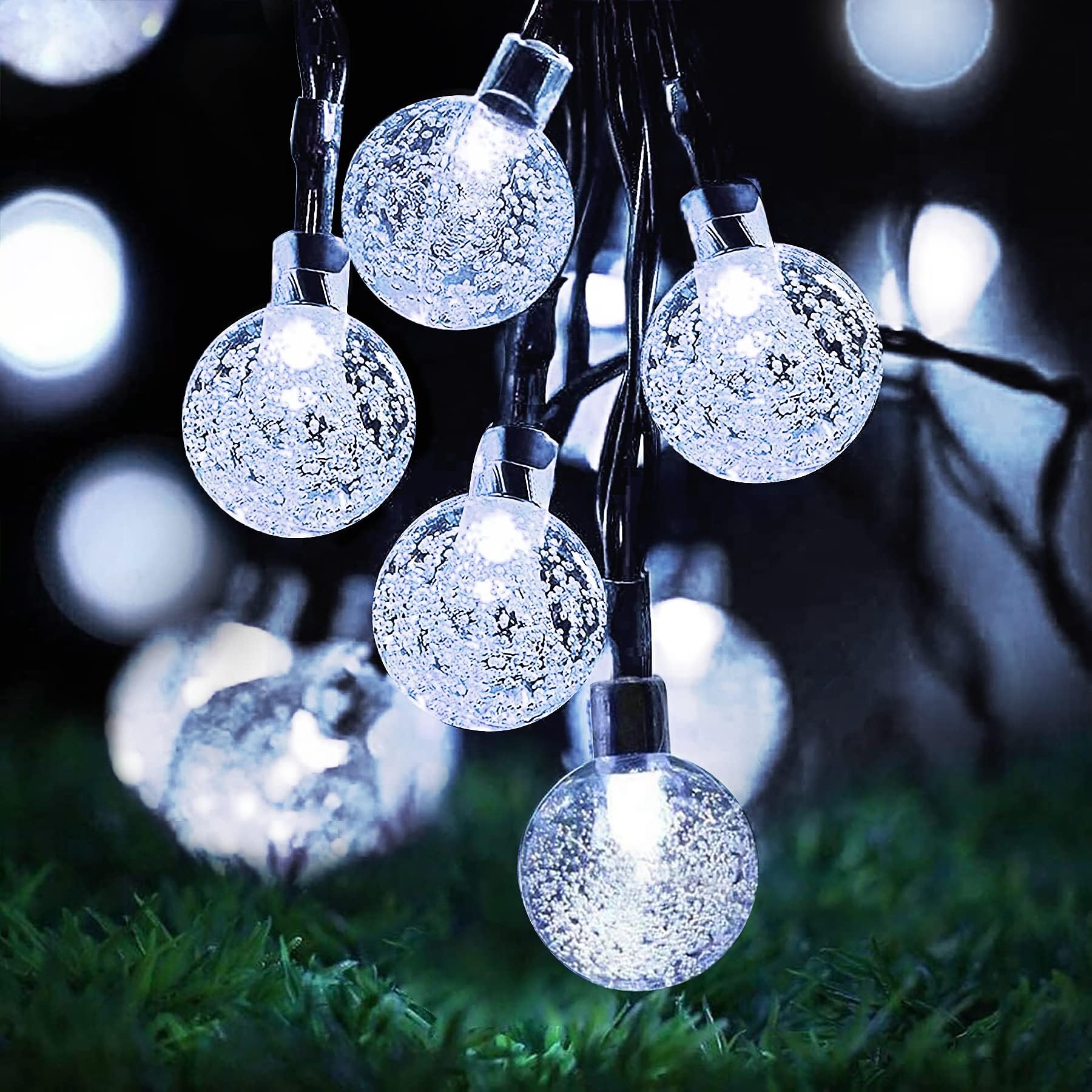 Lezonic Cool White Solar Garden Lights Outdoor, 50Led 7M/23Ft String Waterproof, 8 Modes Indoor/Outdoor Fairy Decorative Lighting For Home, Garden, Patio, Yard, Gazebo, Party, Festival (Cool White)