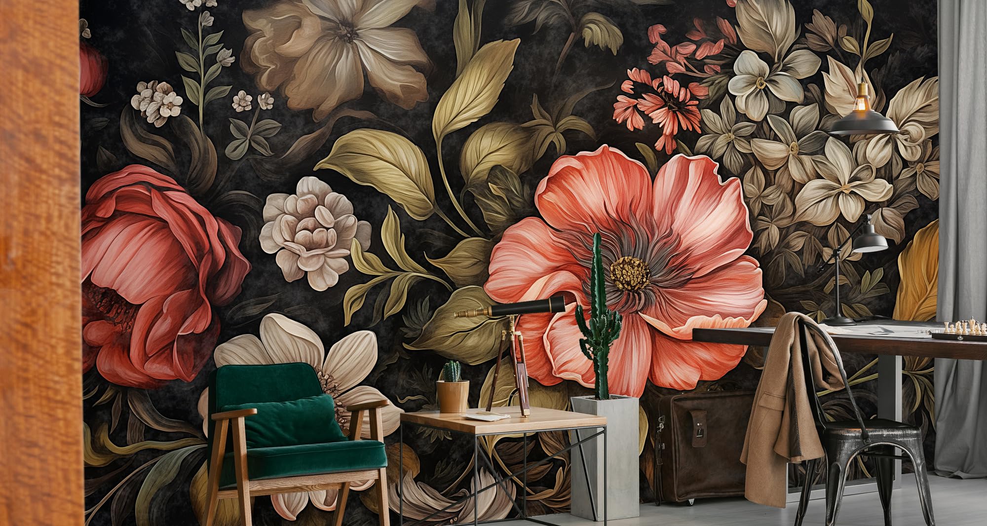Muralo - Tapeta 3D z włókniny - fototapeta z efektem 3D - tapeta do salonu, sypialni, tapeta ścienna - fototapeta - kwiaty w stylu vintage - szer. 368 cm x wys. 280 cm