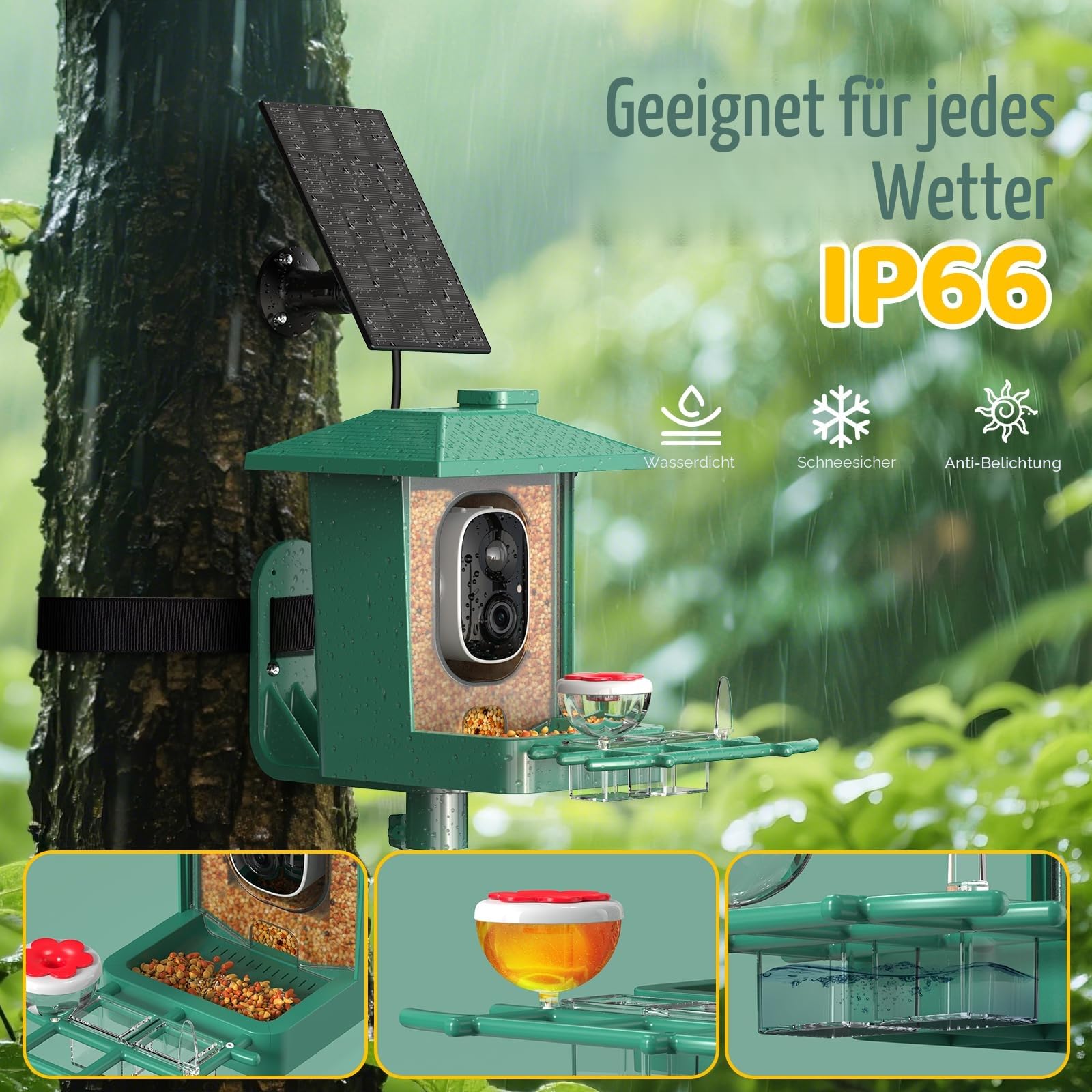 Vogelhaus mit Kamera Outdoor Solar Vogelfutterspender: 2K WLAN Vogelfutterhaus Wetterfest IP66 - Geschenke FüR Vogelliebhaber Ai Verfolgung EichhöRnchensicher - Bird Feeder Camera