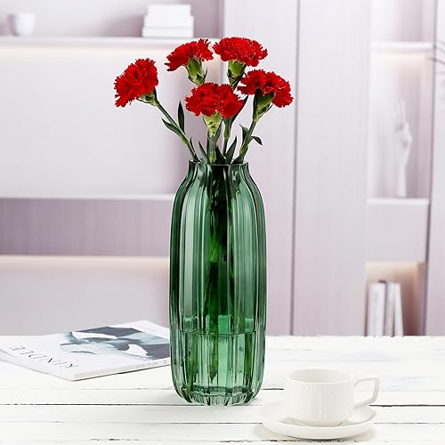 Miniatura 10 de Jarrón grande de vidrio ámbar para flores, jarrones altos de vidrio marrón, diseño de rayas simples de 12.6 pulgadas de alto para decoración del